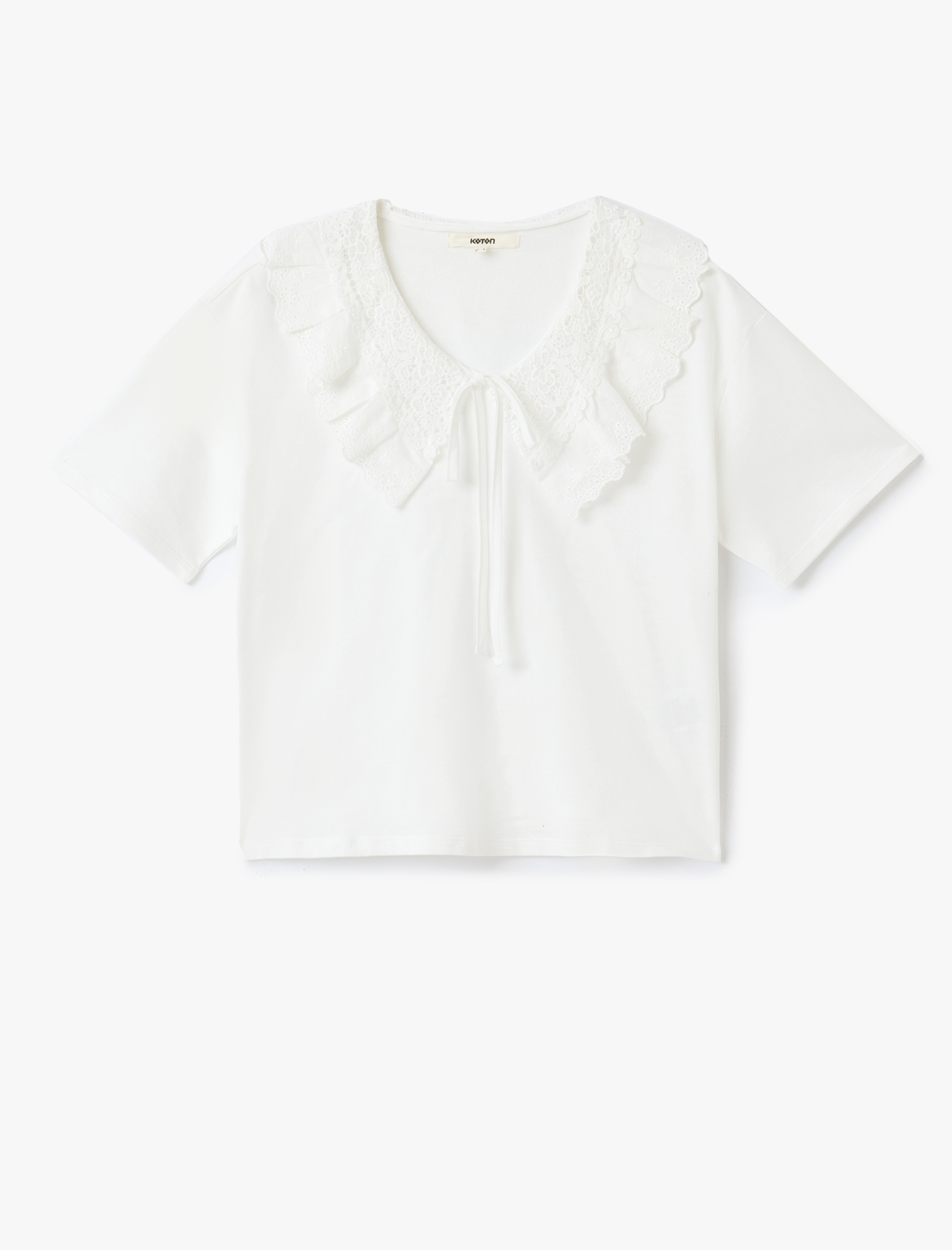   Pamuklu Fırfırlı Fistolu Bebe Yaka Kısa Kollu Tişört