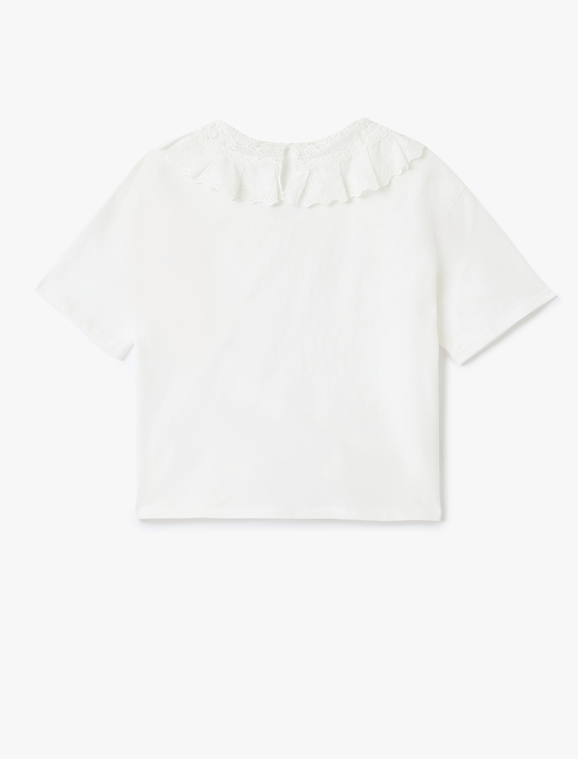   Pamuklu Fırfırlı Fistolu Bebe Yaka Kısa Kollu Tişört