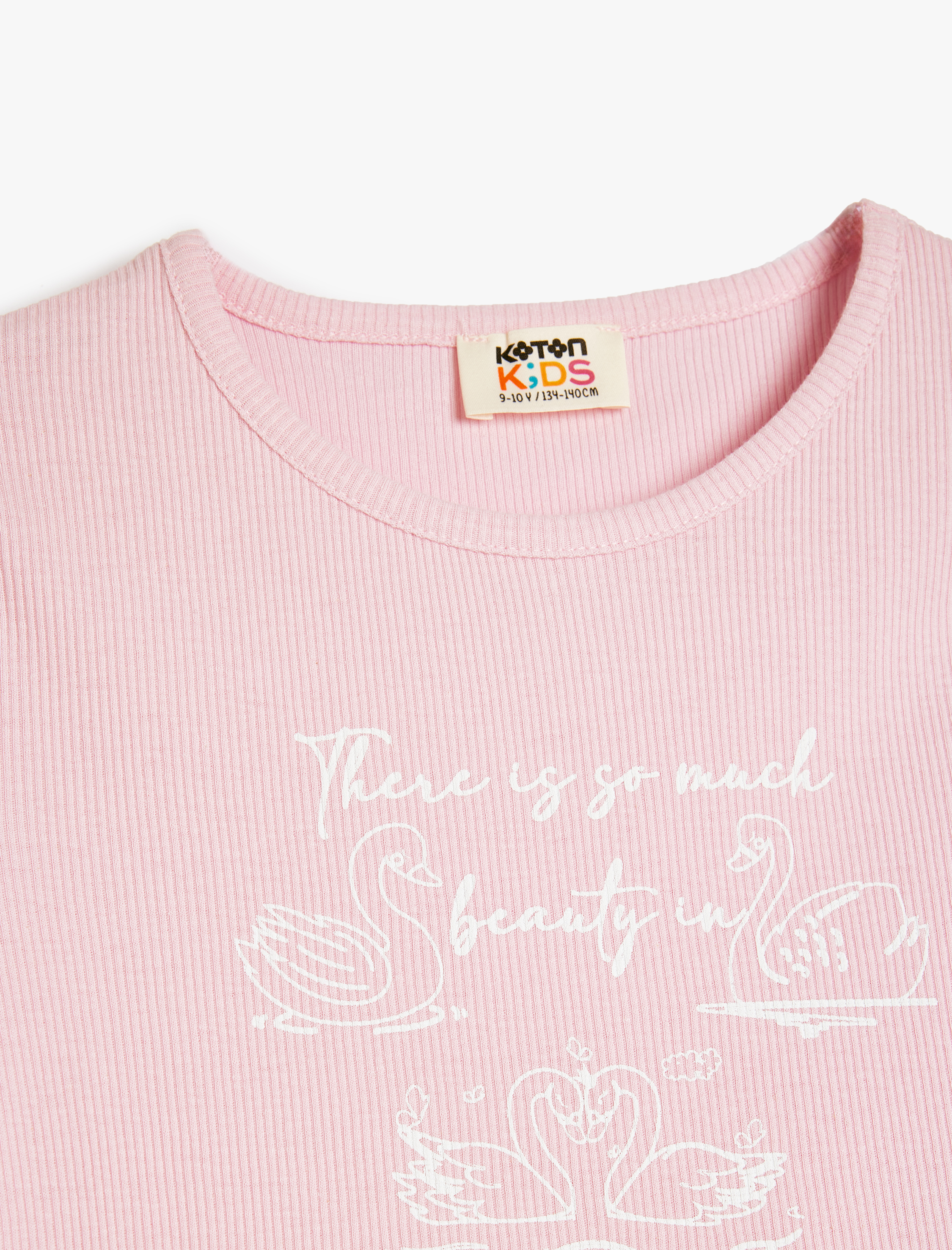  Kız Çocuk Pamuklu Bisiklet Yaka Kısa Kollu Slogan Baskılı Crop Tişört