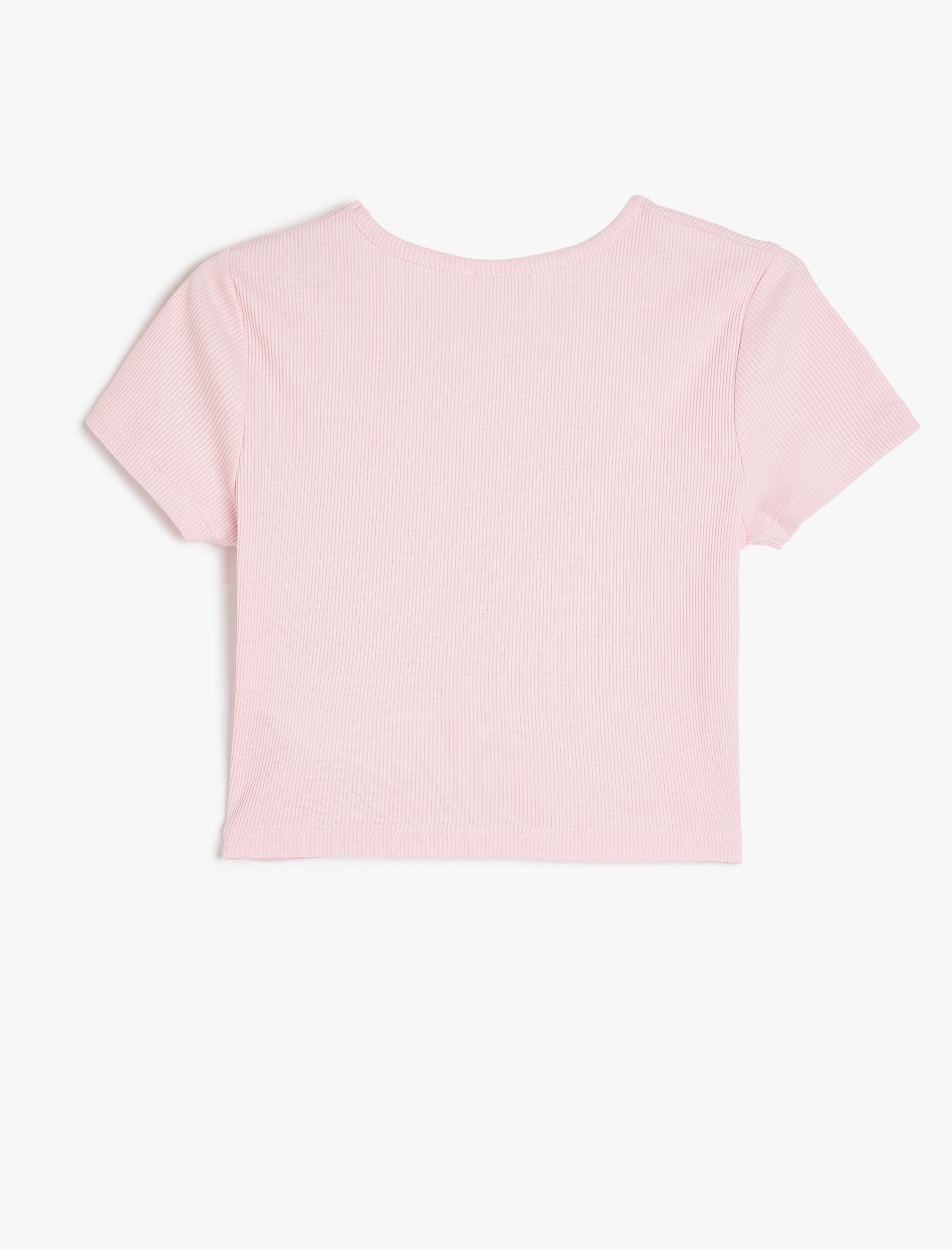  Kız Çocuk Pamuklu Bisiklet Yaka Kısa Kollu Slogan Baskılı Crop Tişört