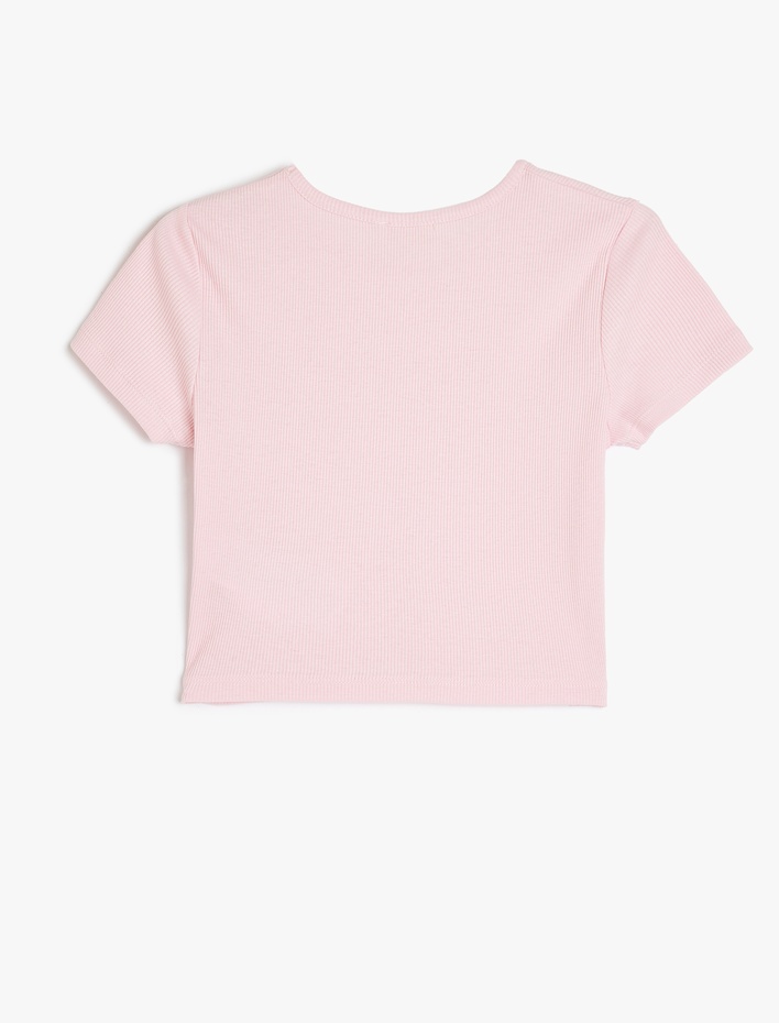 Kız Çocuk Pamuklu Bisiklet Yaka Kısa Kollu Slogan Baskılı Crop Tişört