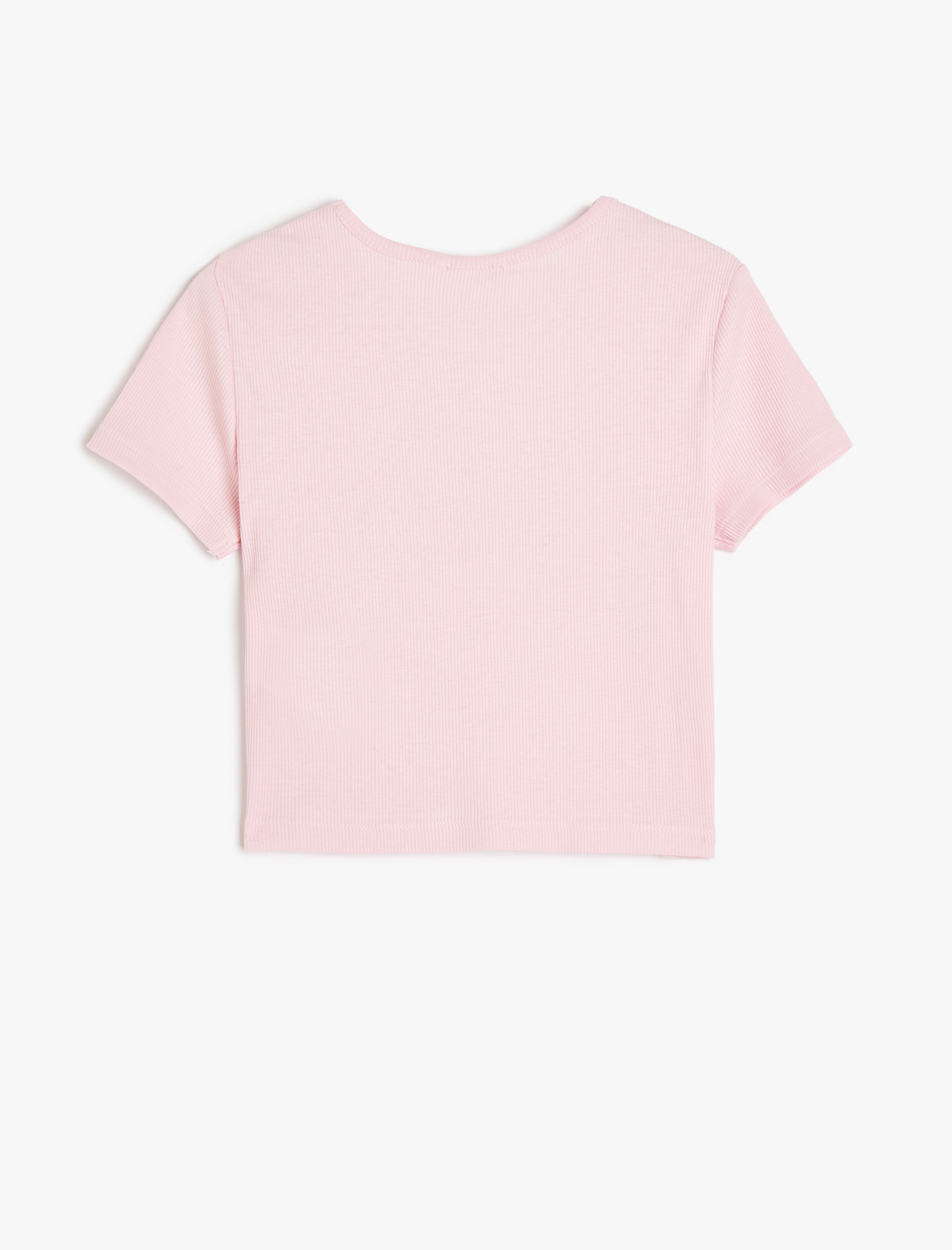  Kız Çocuk Kiraz Baskılı Kısa Kollu Bisiklet Yaka Pamuklu Crop Tişört