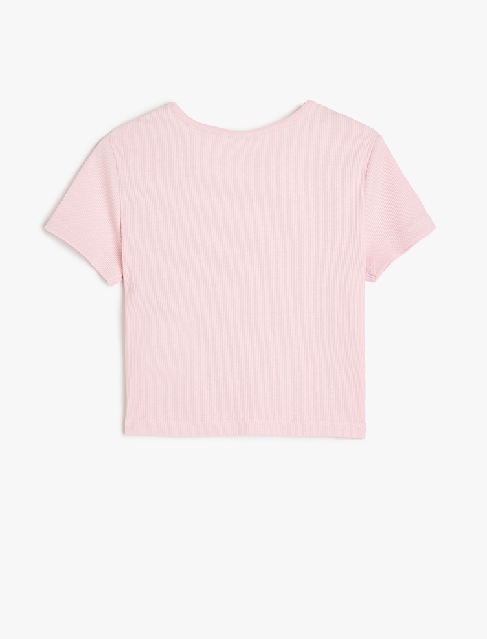 Kız Çocuk Kiraz Baskılı Kısa Kollu Bisiklet Yaka Pamuklu Crop Tişört