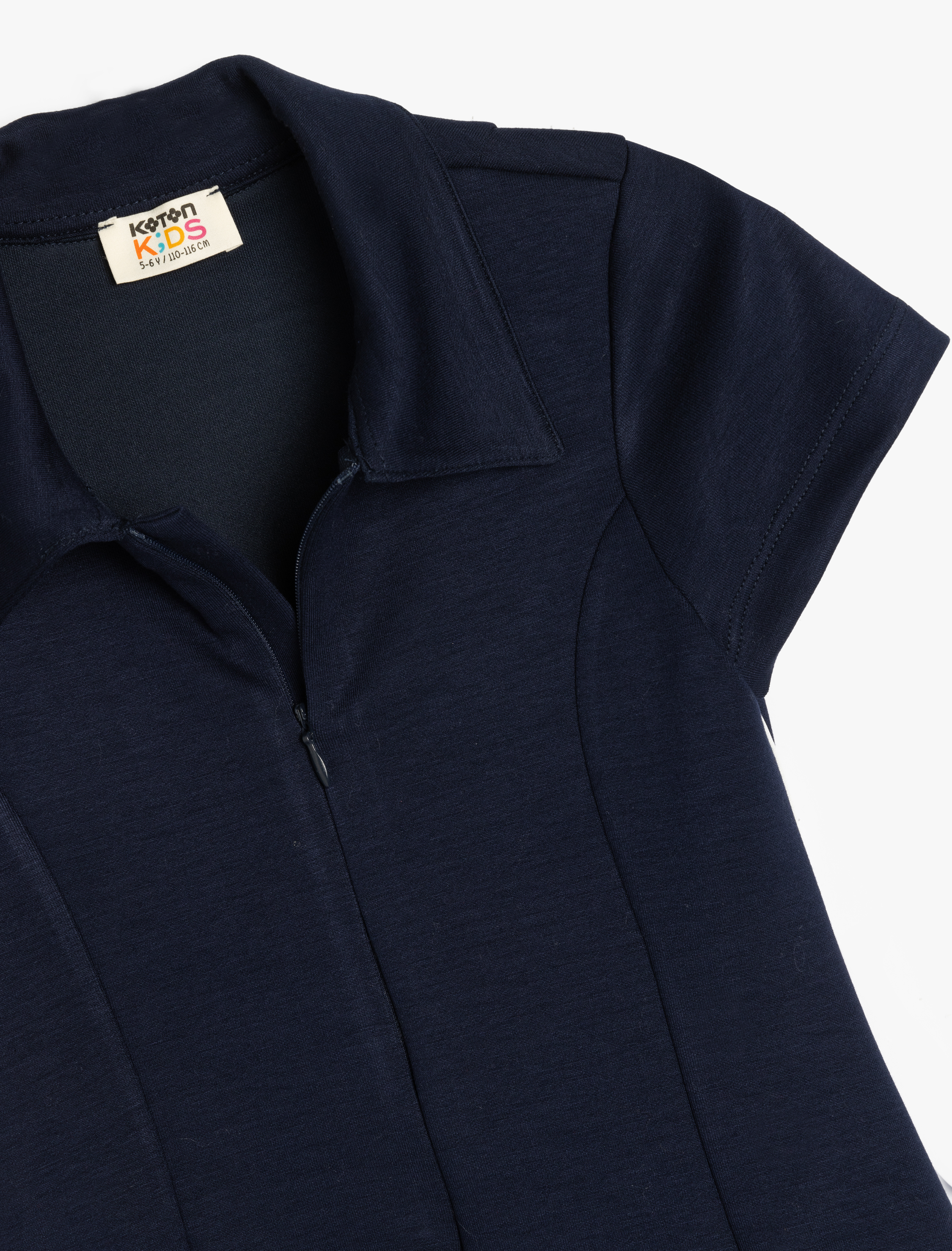  Kız Çocuk Fermuar Detaylı Viskon Karışımlı Kısa Kollu Polo Yaka Elbise