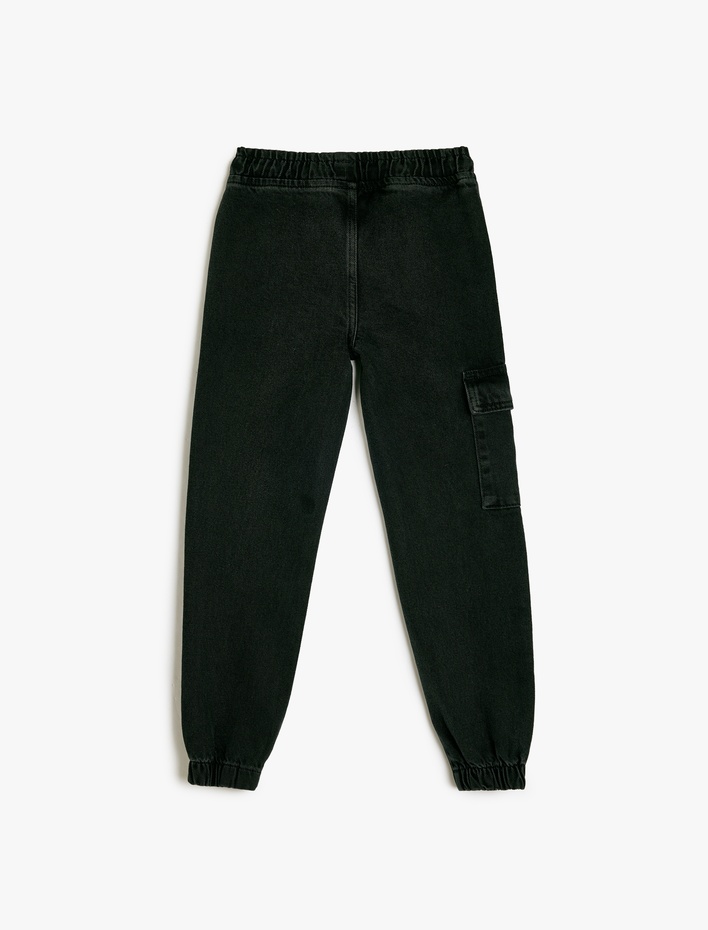 Erkek Çocuk Pamuklu Kapaklı Cep Detaylı Beli Bağlamalı Jogger Denim Pantolon