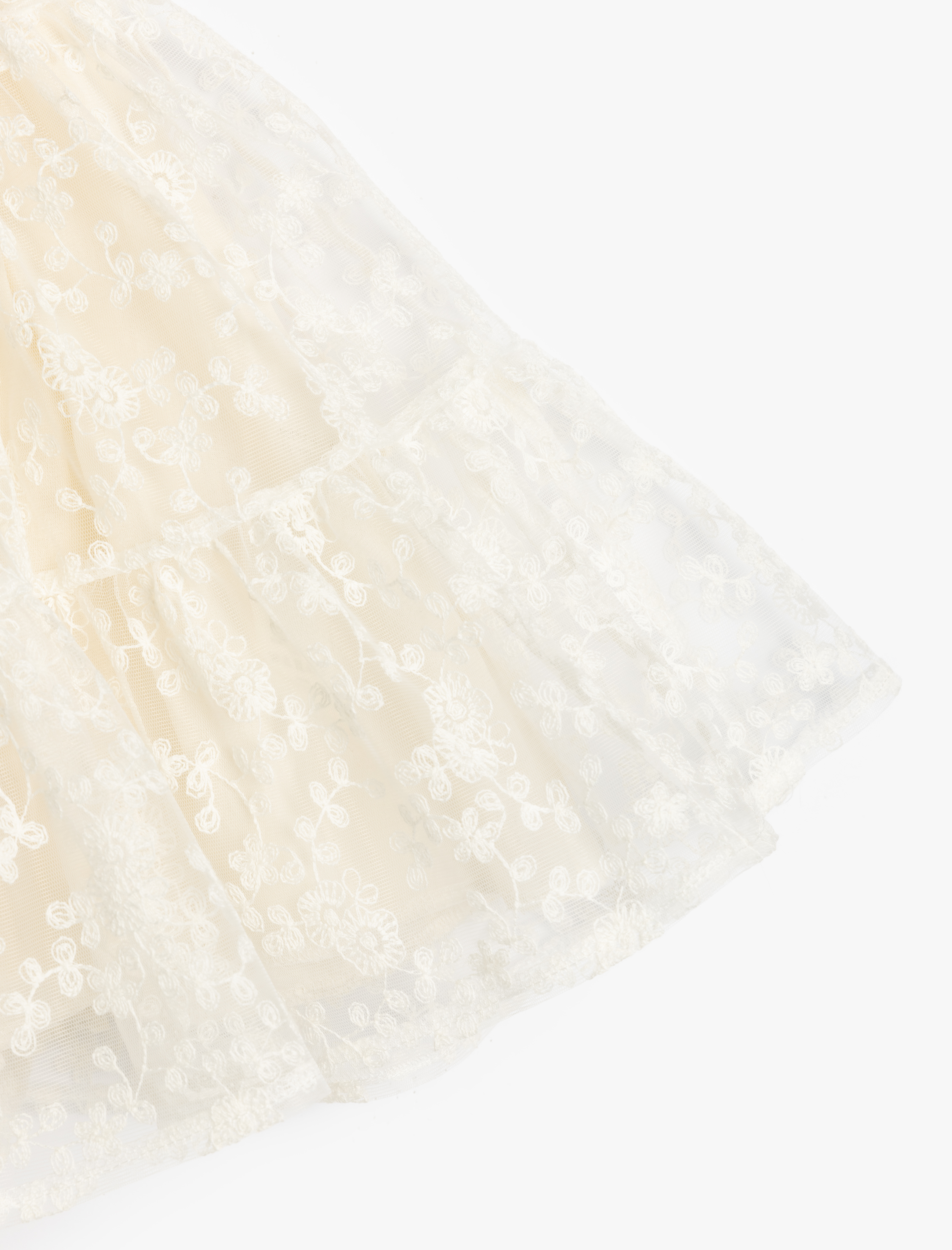  Kız Çocuk Beli Lastikli Astarlı Katlı Midi Dantel Tül Etek