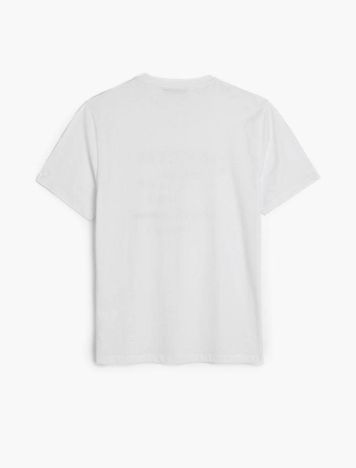  Bisiklet Yaka Regular Fit Pamuklu Kısa Kollu Slogan Baskılı Tişört