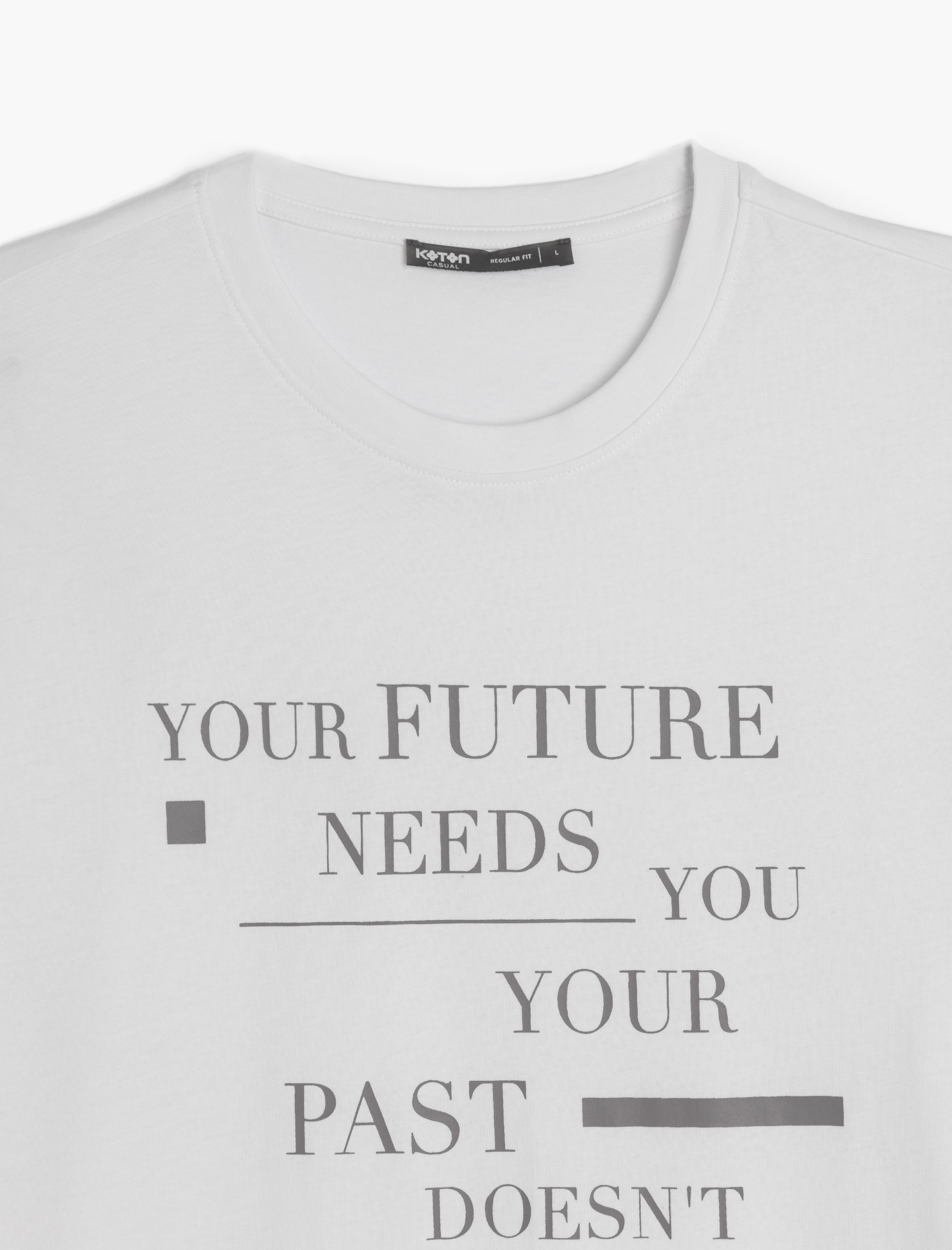   Bisiklet Yaka Regular Fit Pamuklu Kısa Kollu Slogan Baskılı Tişört