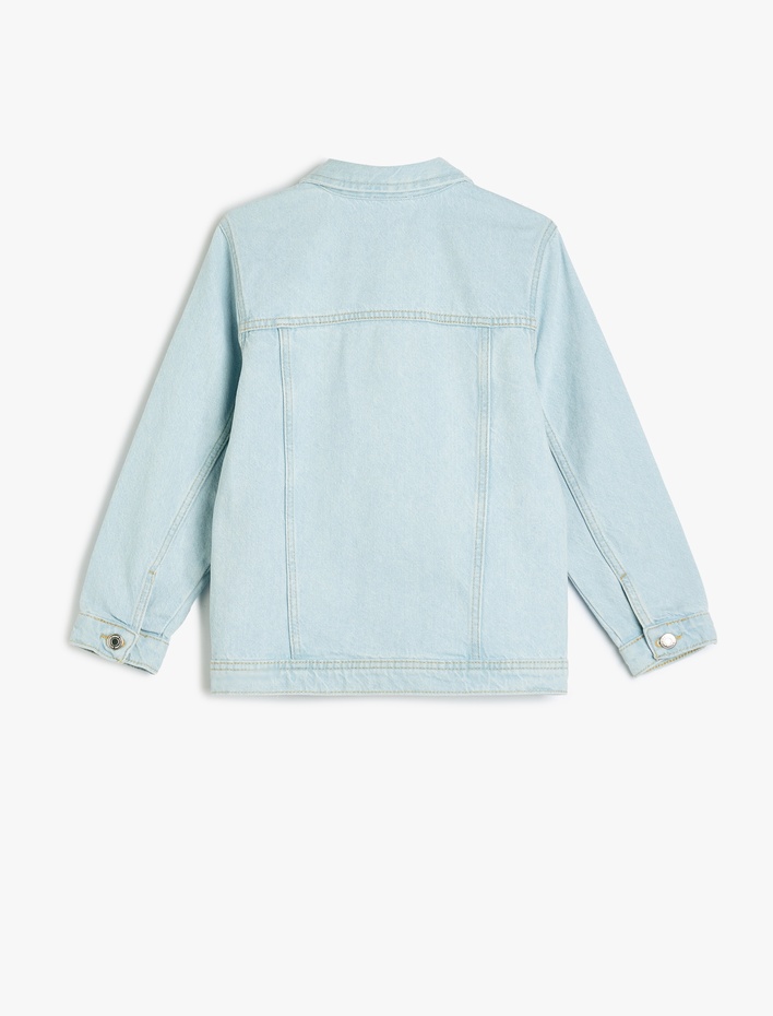 Kız Çocuk Pamuklu Taş Detaylı Kapaklı Cepli Uzun Kollu Denim Ceket