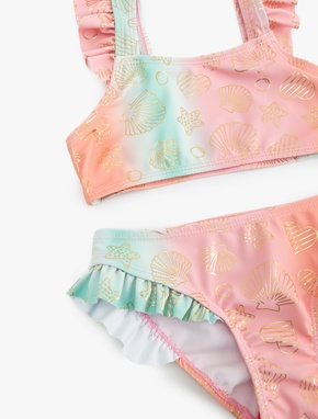 Deniz Temalı Baskı Detaylı Fırfırlı Askılı Bikini Takımı_2