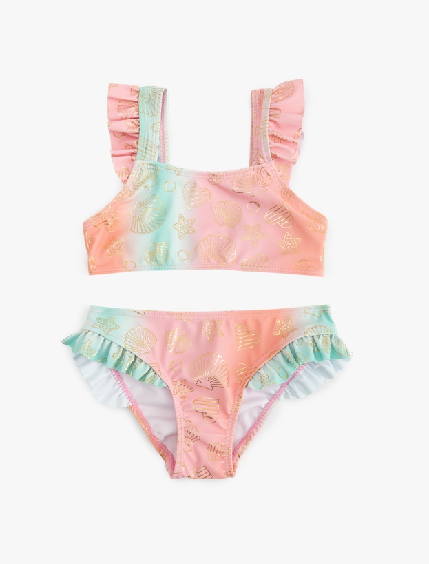 Deniz Temalı Baskı Detaylı Fırfırlı Askılı Bikini Takımı_0
