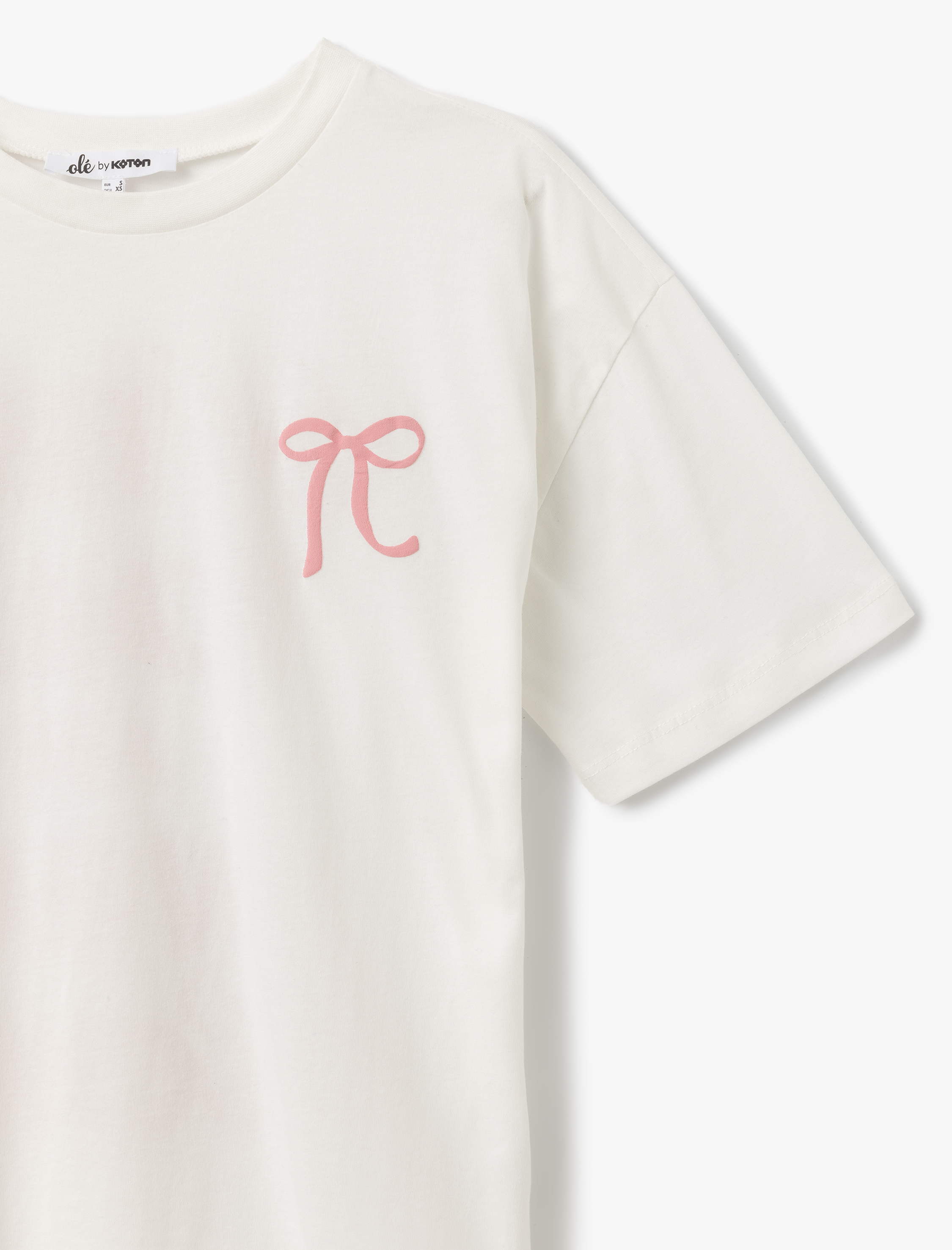   Fiyonk Detaylı Arkası Baskılı Kısa Kollu Bisiklet Yaka Tişört