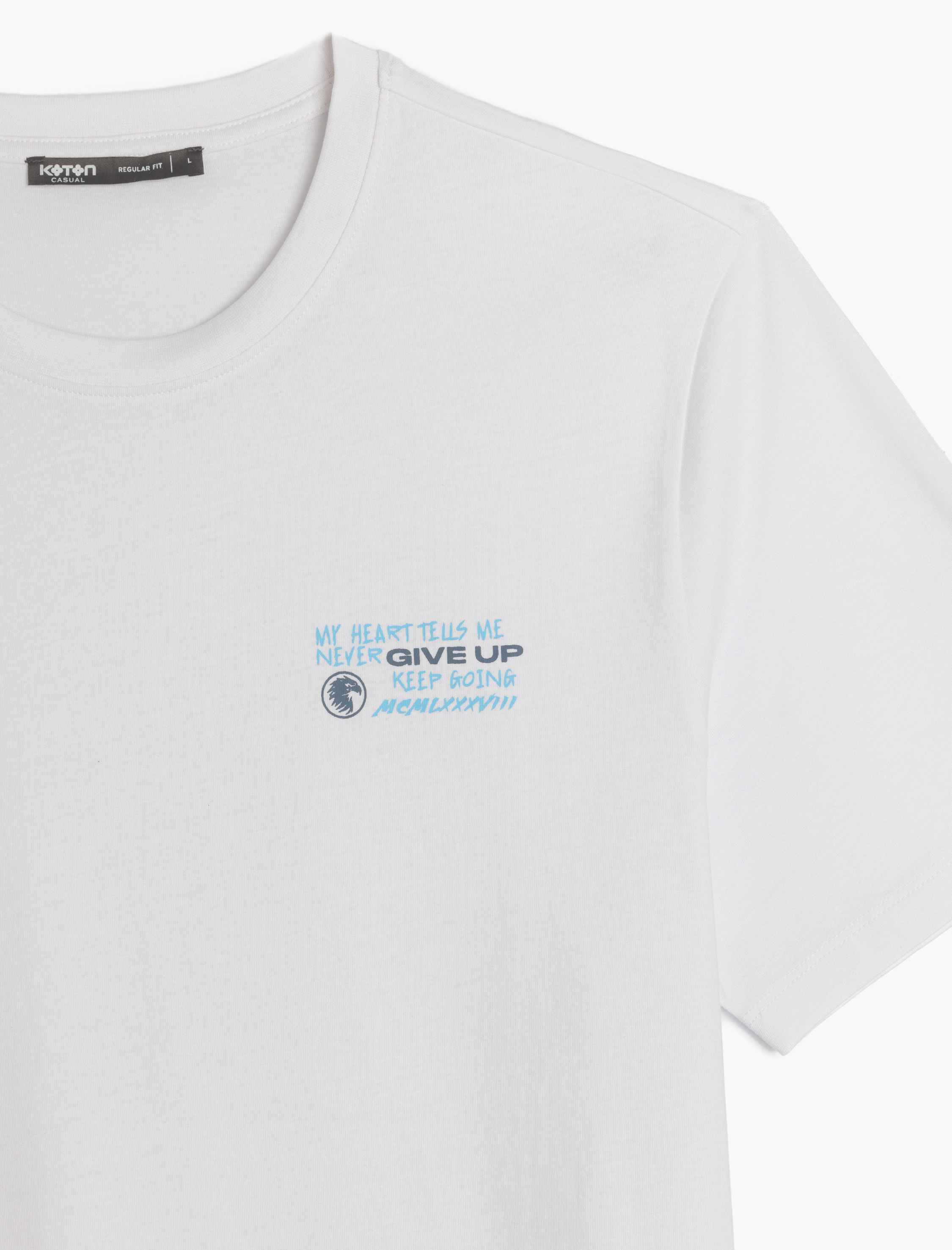   Kısa Kollu Regular Fit Pamuklu Bisiklet Yaka Slogan Baskılı Tişört