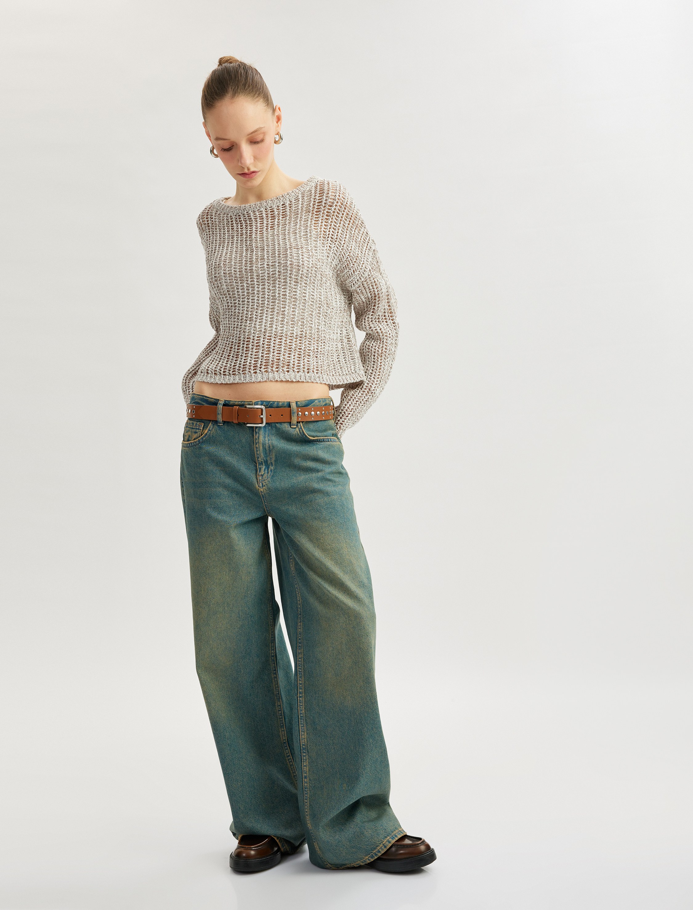   Bisiklet Yaka Ajurlu Uzun Kollu Triko Kazak