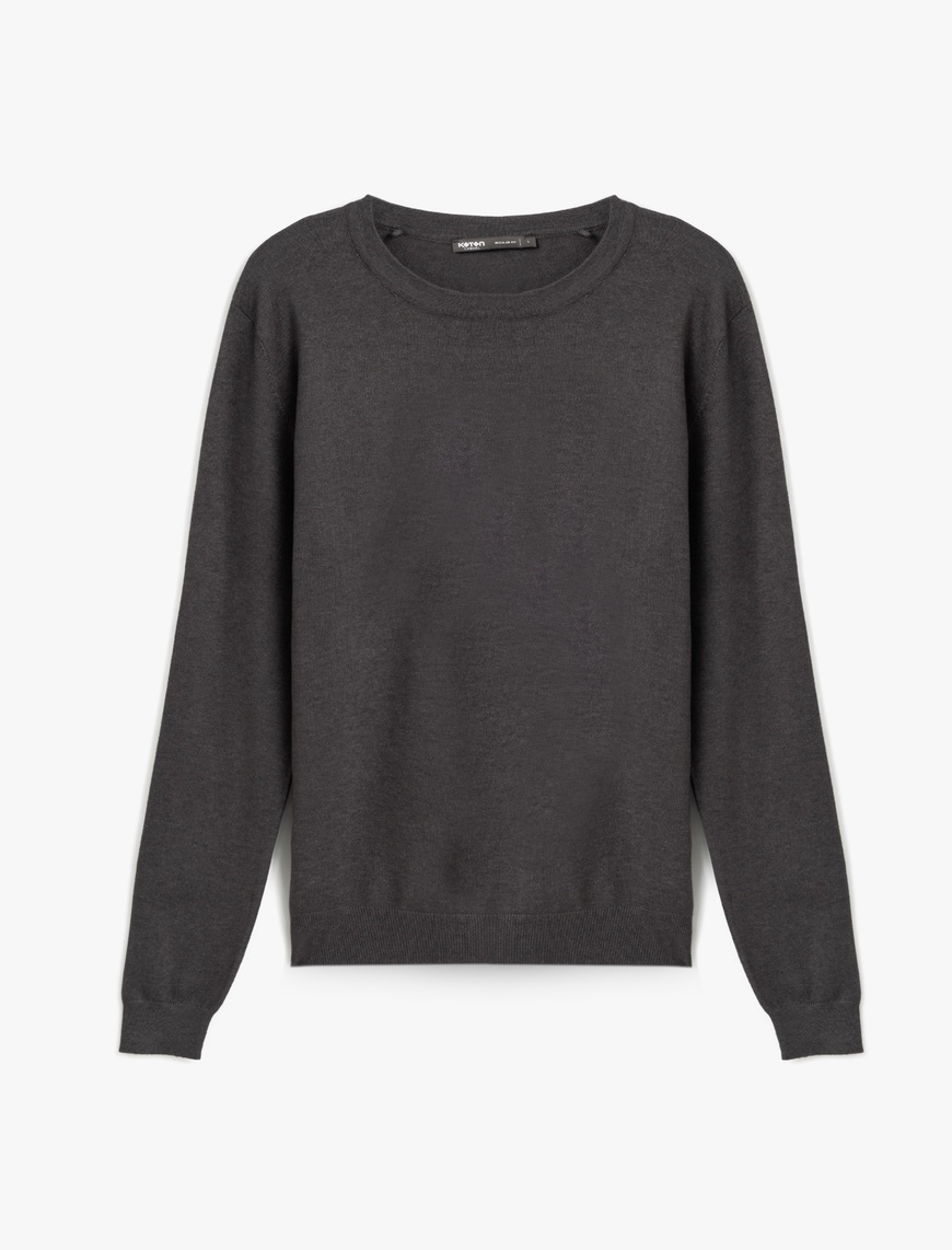   Basic Triko Sweatshirt Bisiklet Yaka Uzun Kollu