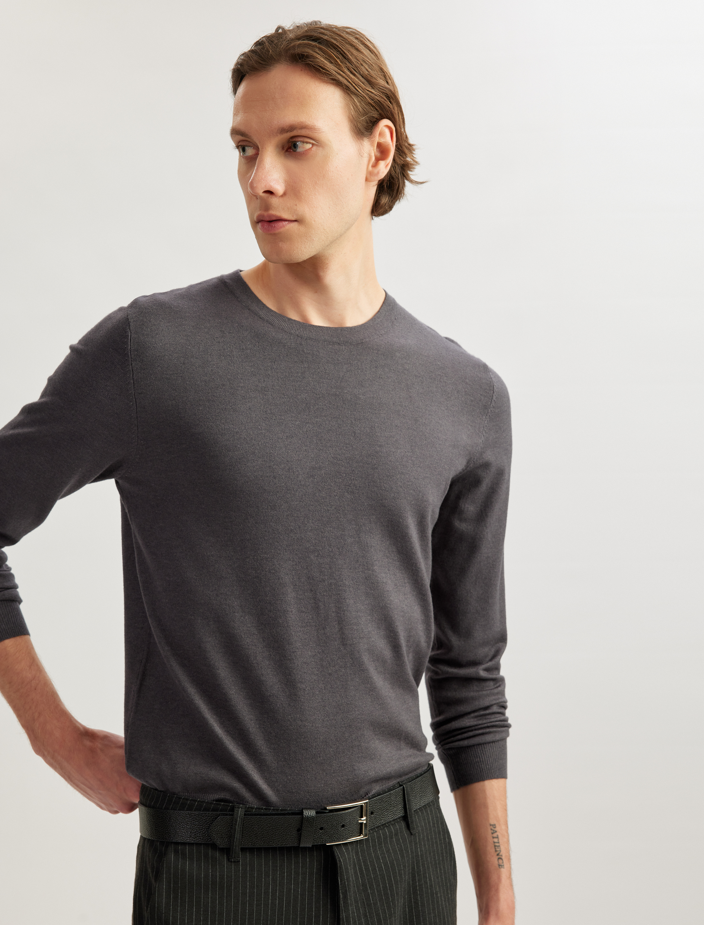   Basic Triko Sweatshirt Bisiklet Yaka Uzun Kollu