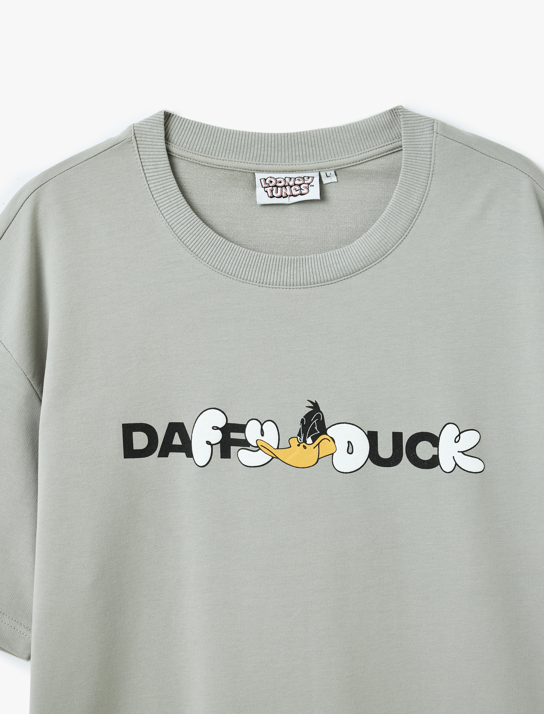 Kısa Kollu Pamuklu Tok Kumaş Bisiklet Yaka Oversize Baskılı Lisanslı Daffy Duck Tişört