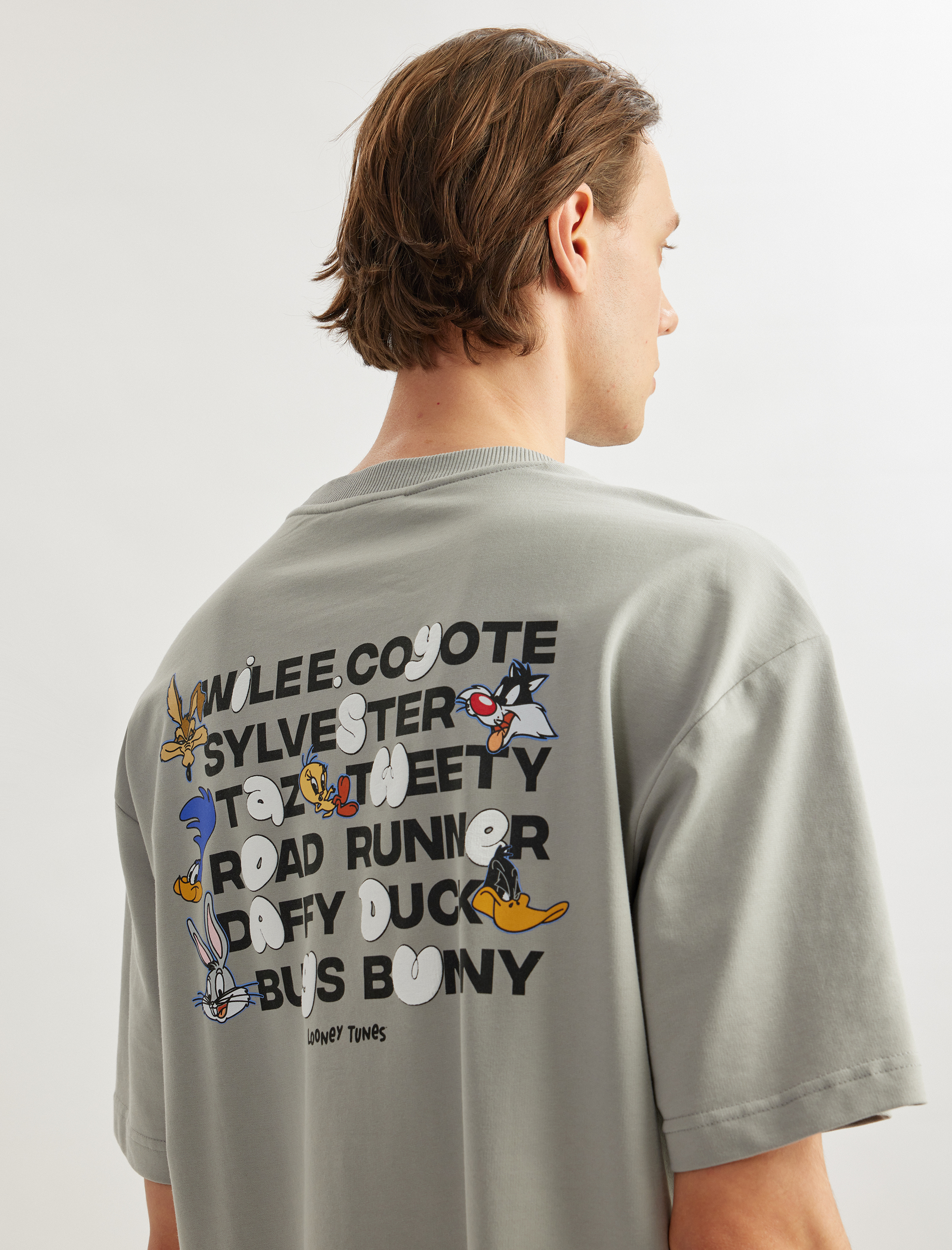 Kısa Kollu Pamuklu Tok Kumaş Bisiklet Yaka Oversize Baskılı Lisanslı Daffy Duck Tişört