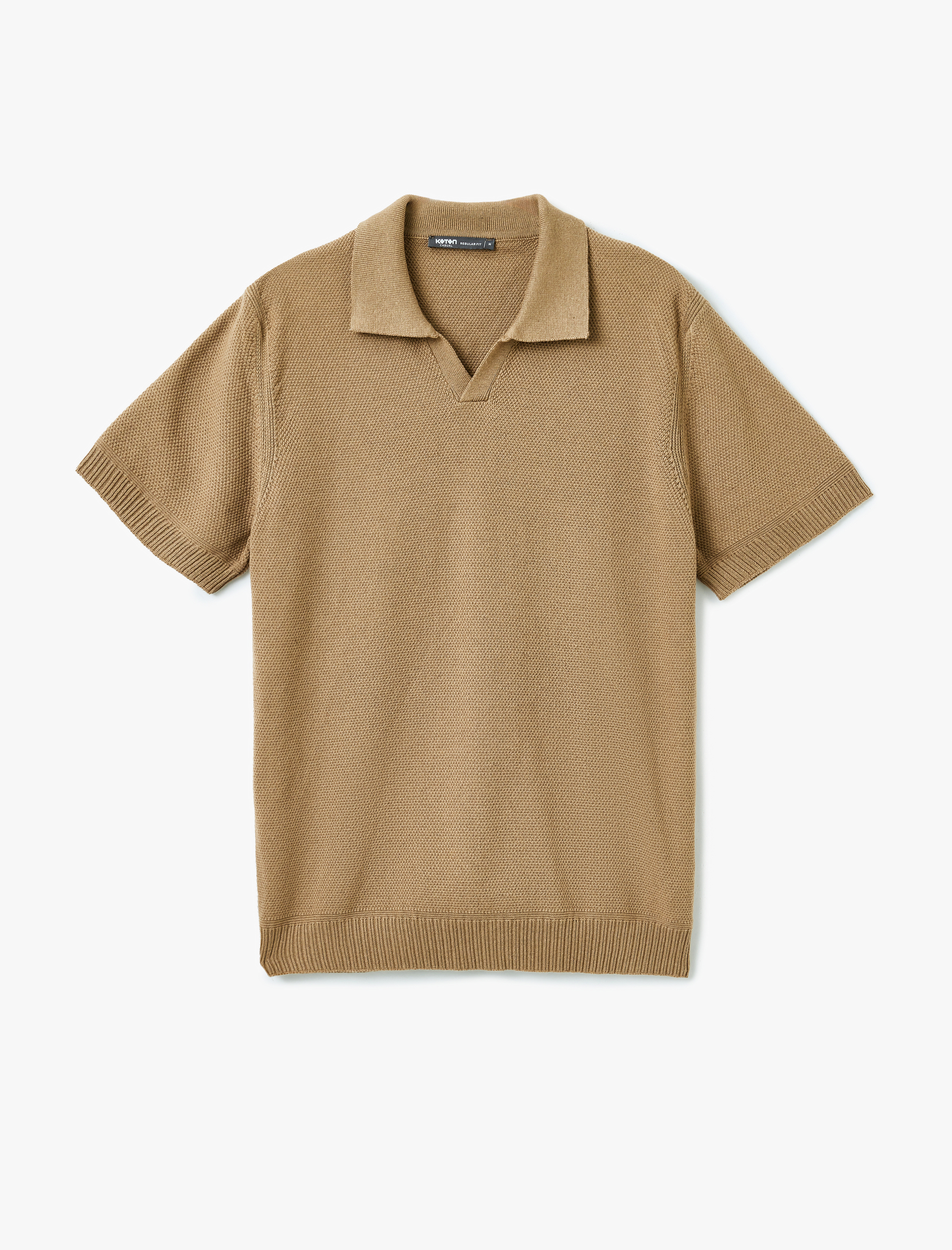   Pamuk Keten Karışımlı Polo V Yaka Kısa Kollu Triko Tişört