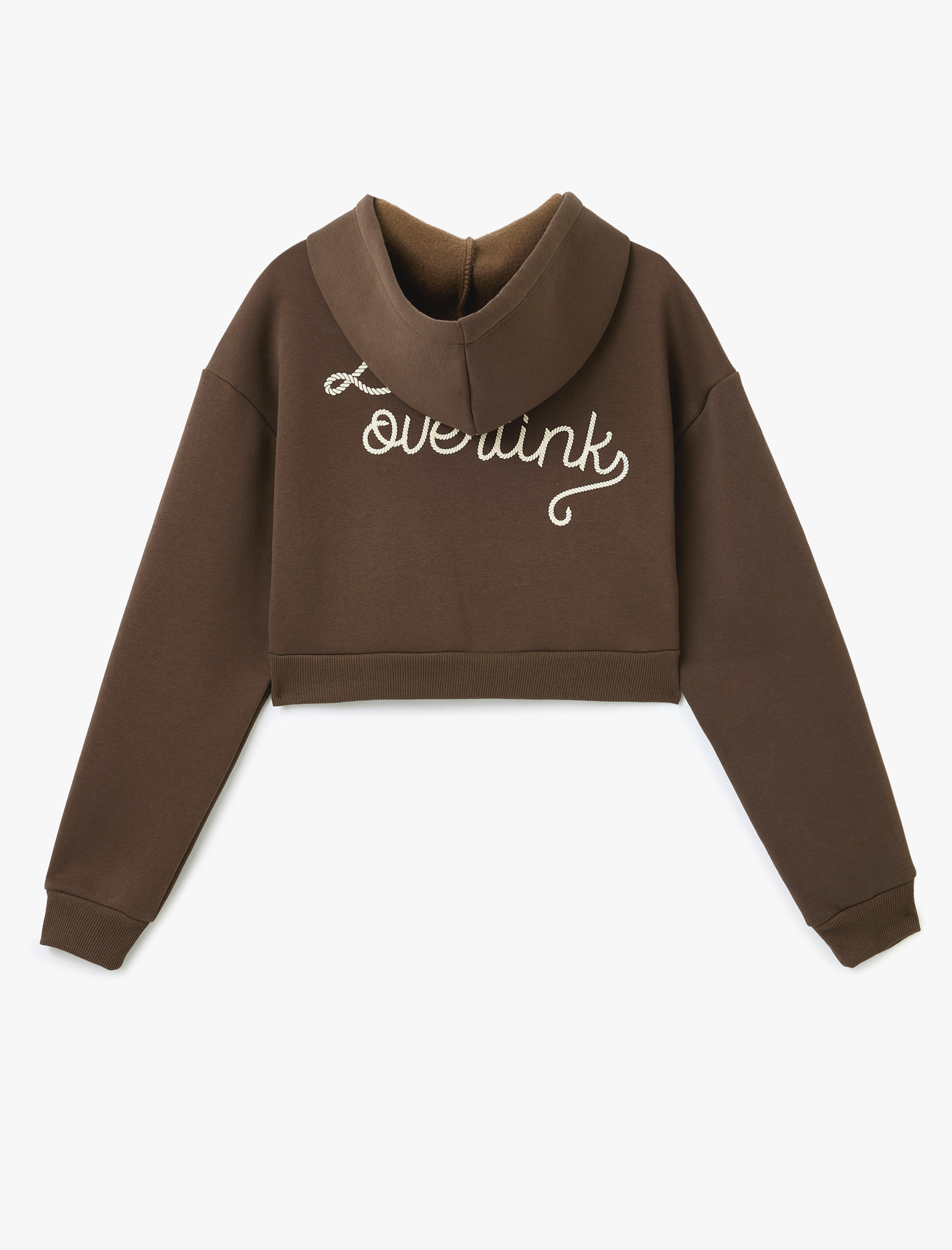   Arkası Baskılı Kanguru Cepli Kapüşonlu Şardonlu Fermuarlı Sweatshirt