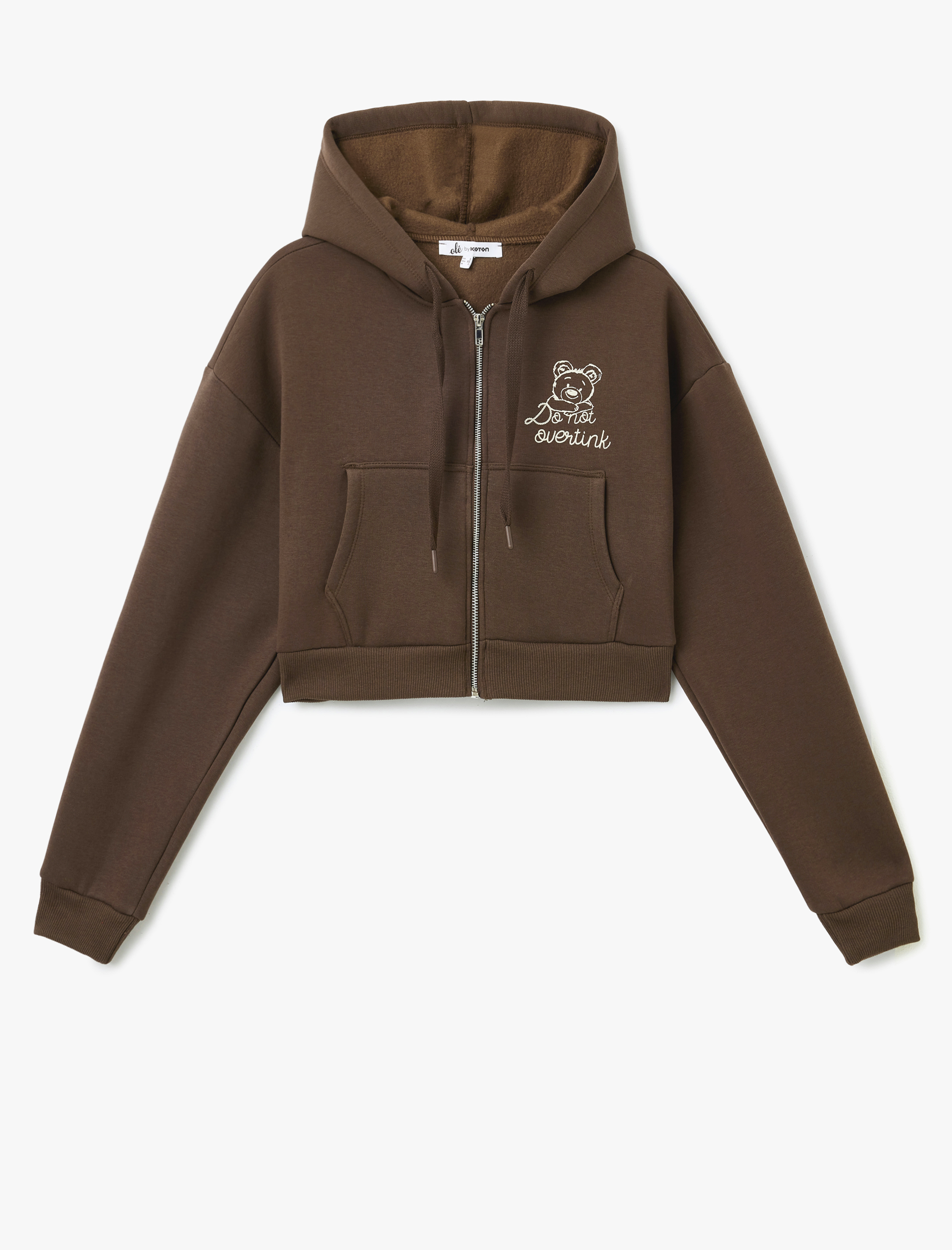   Arkası Baskılı Kanguru Cepli Kapüşonlu Şardonlu Fermuarlı Sweatshirt