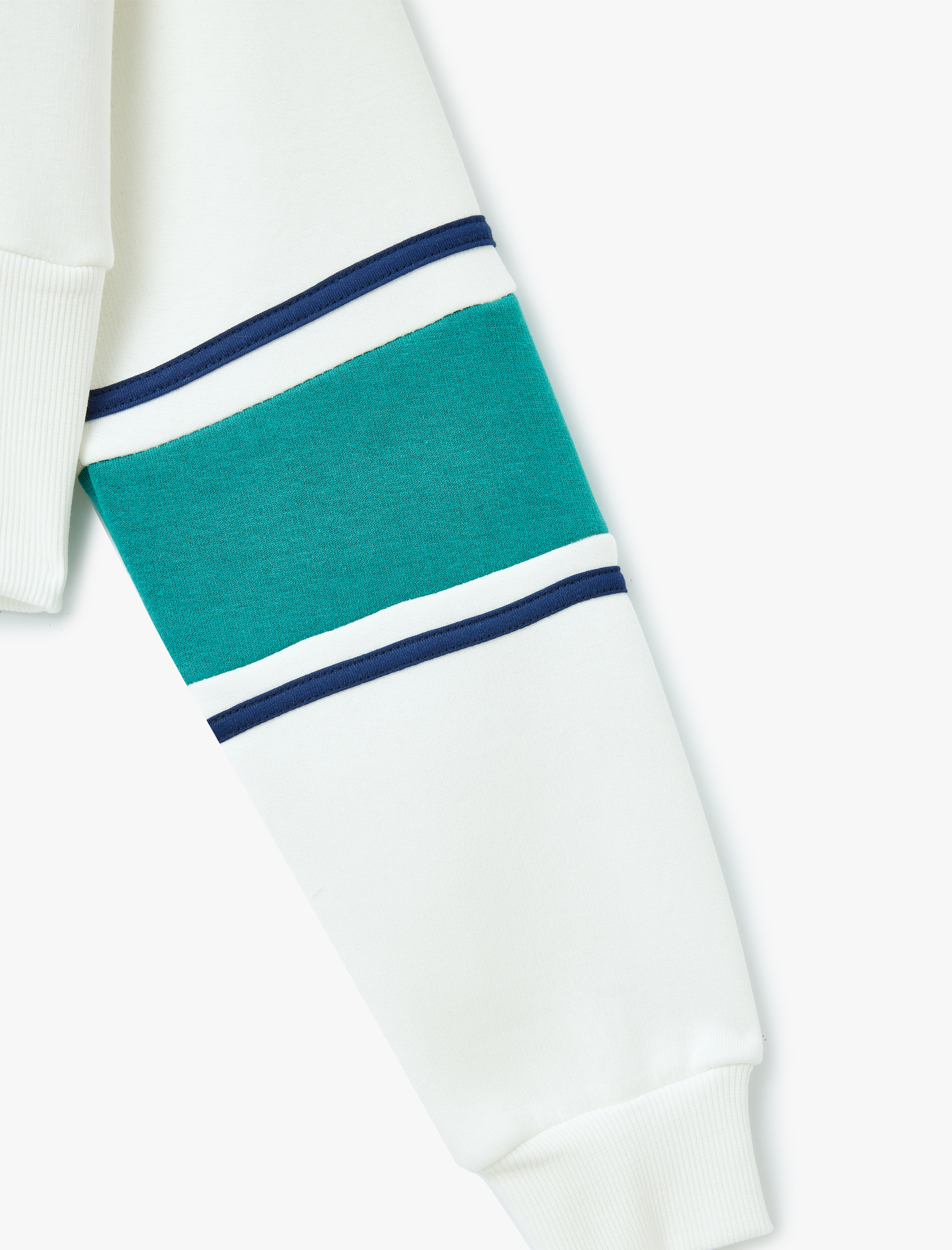   Şardonlu Renk Bloklu V Yaka Uzun Kollu Crop Sweatshirt