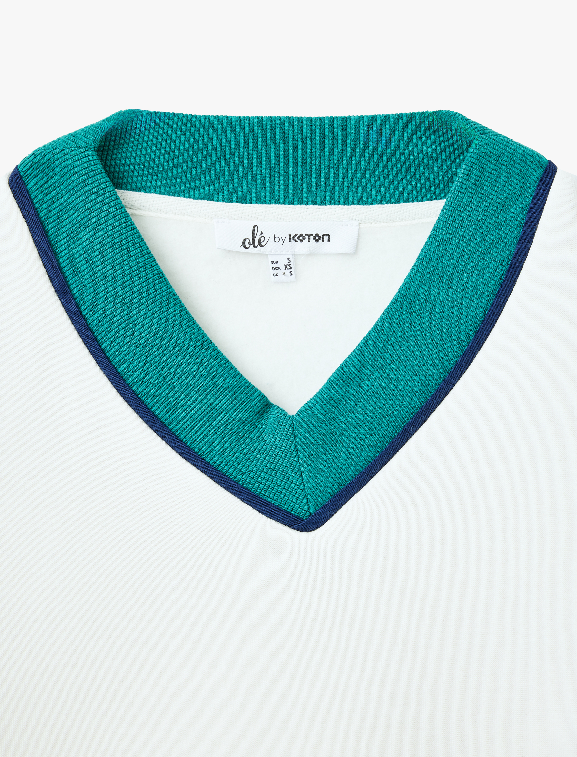   Şardonlu Renk Bloklu V Yaka Uzun Kollu Crop Sweatshirt