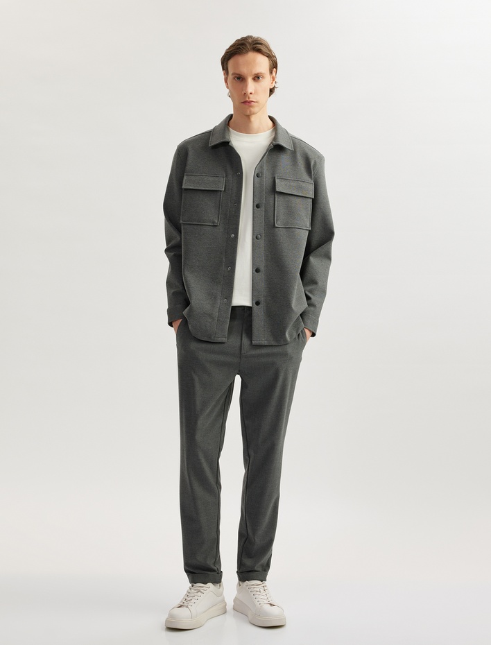  Viskon Karışımlı Kapaklı Cep Detaylı Uzun Kollu Gömlek Ceket