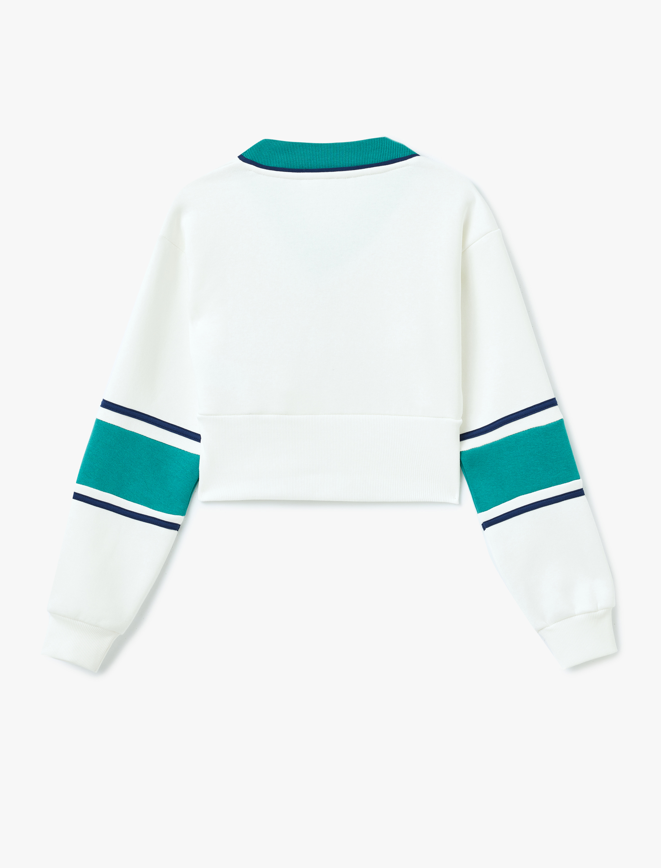   Şardonlu Renk Bloklu V Yaka Uzun Kollu Crop Sweatshirt
