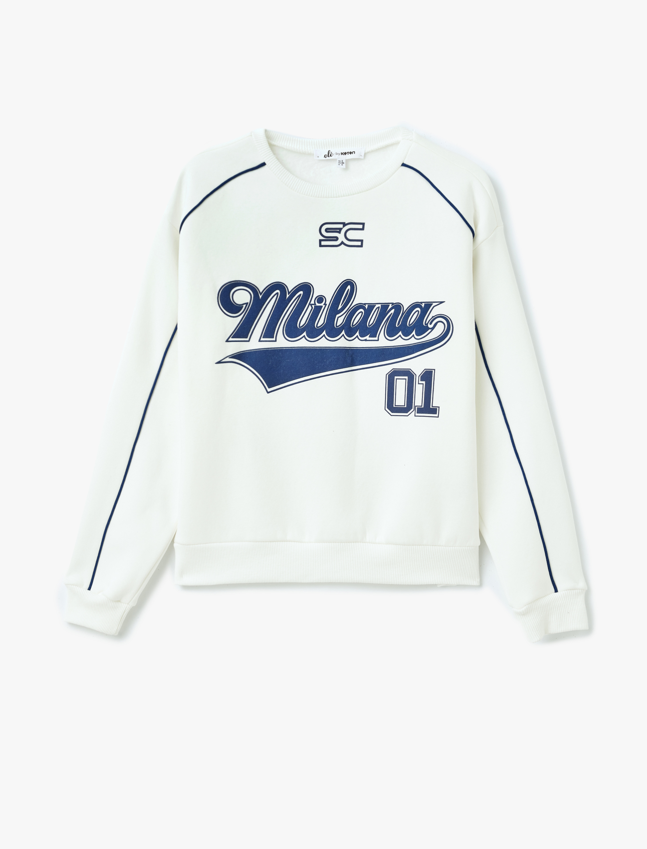   Şardonlu Kolej Baskılı Bisiklet Yaka Uzun Kollu Oversize Sweatshirt