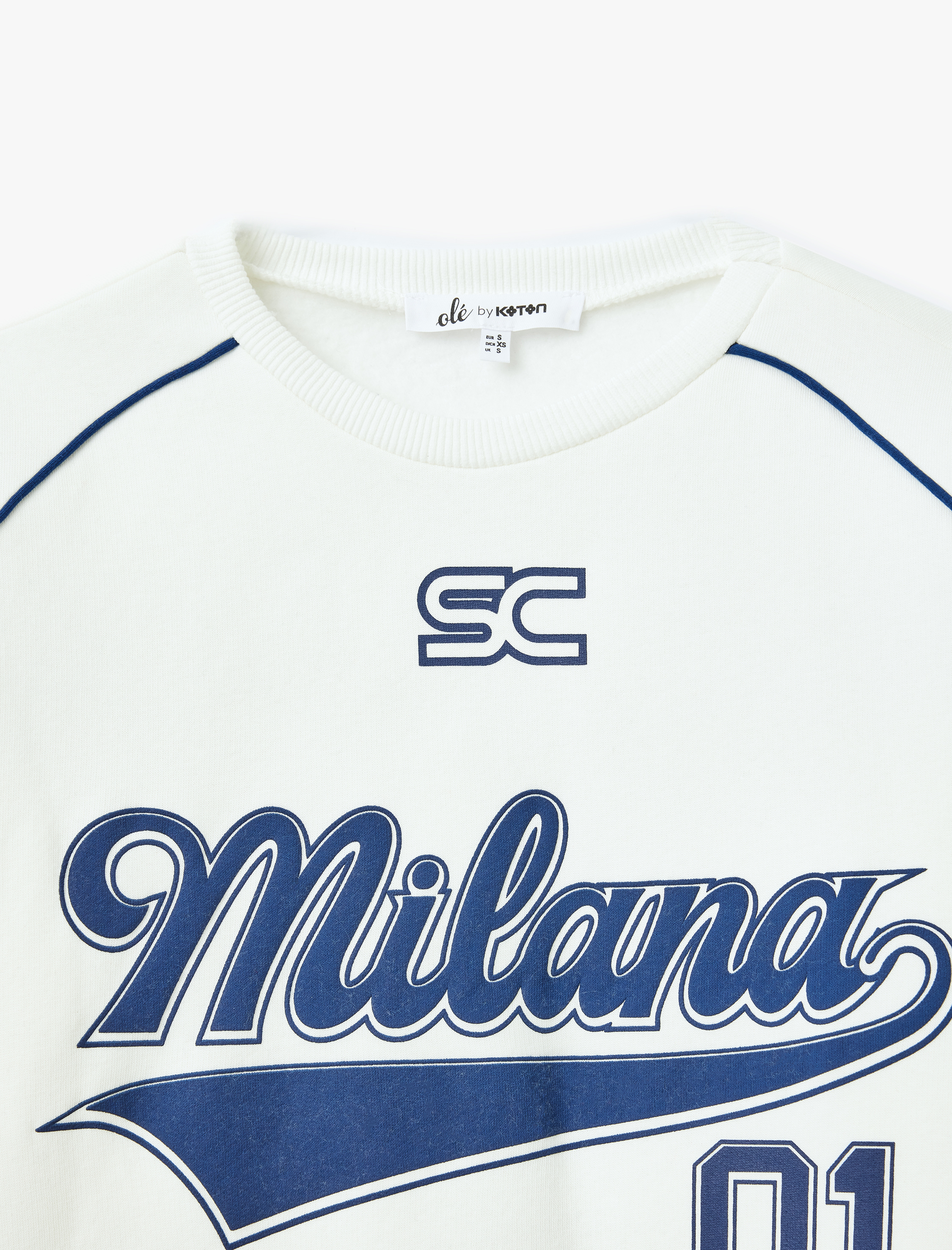   Şardonlu Kolej Baskılı Bisiklet Yaka Uzun Kollu Oversize Sweatshirt