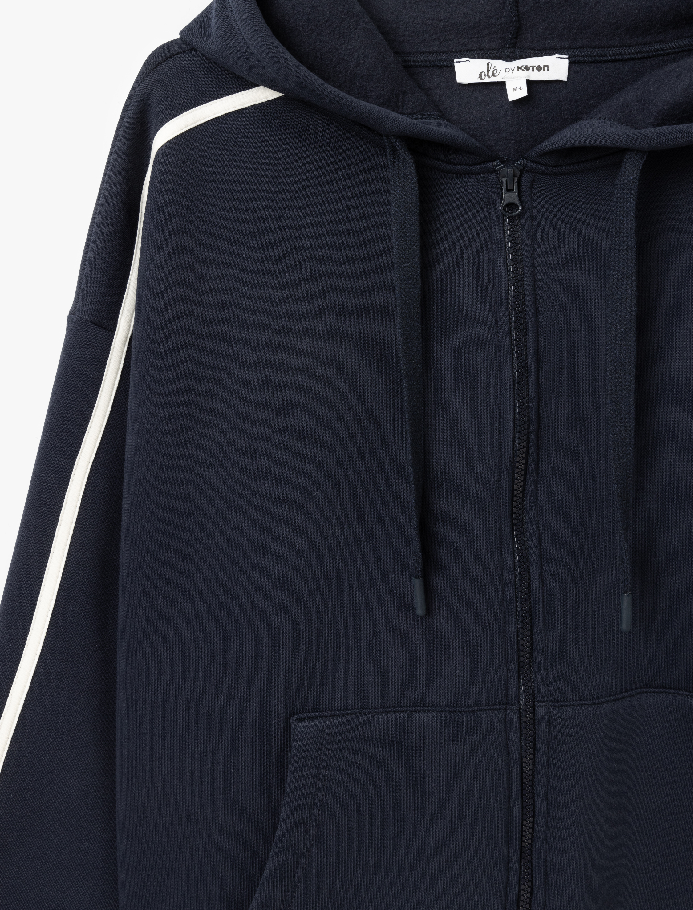   Şardonlu Kapüşonlu Fermuarlı Kanguru Cepli Çizgili Oversize Sweatshirt