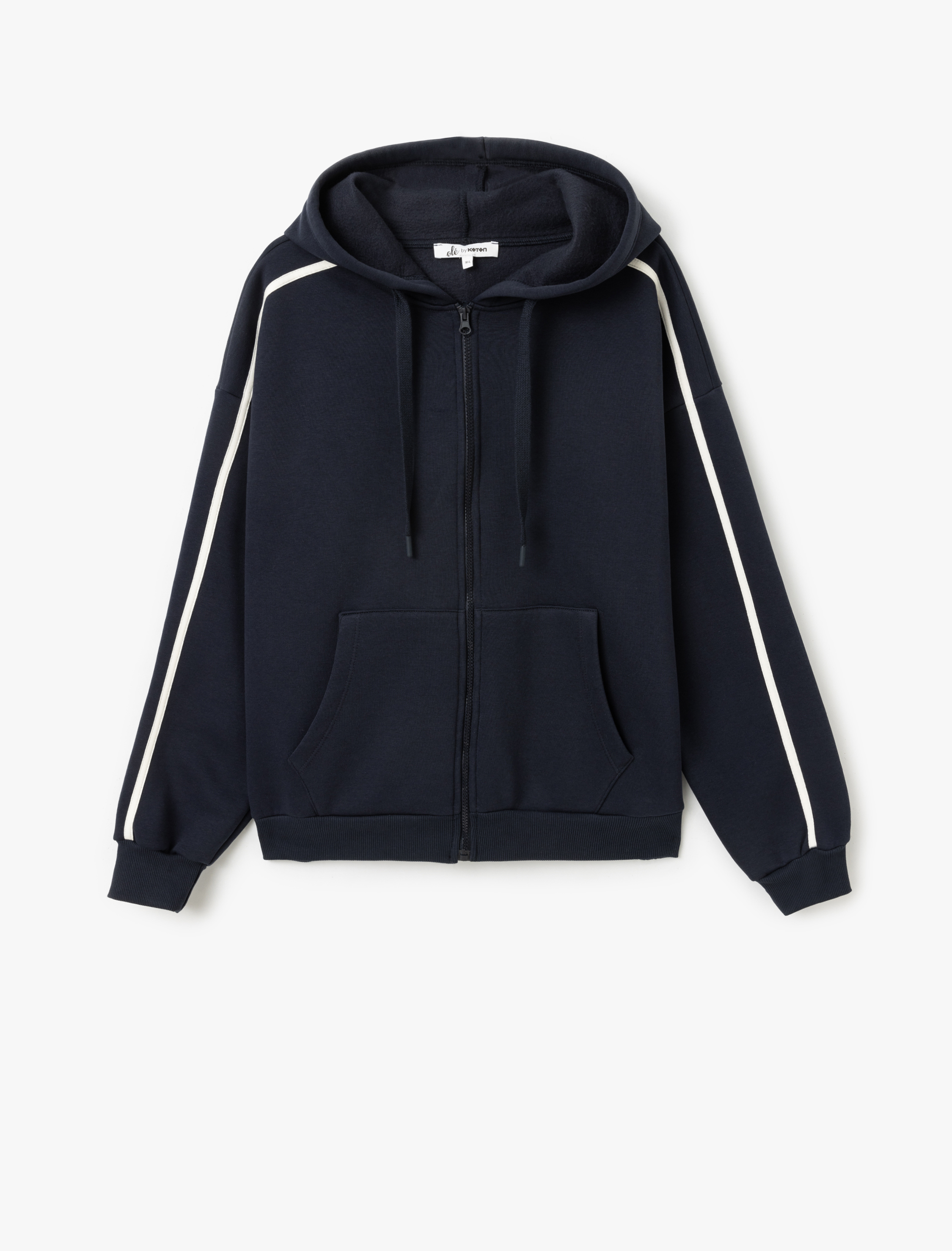   Şardonlu Kapüşonlu Fermuarlı Kanguru Cepli Çizgili Oversize Sweatshirt