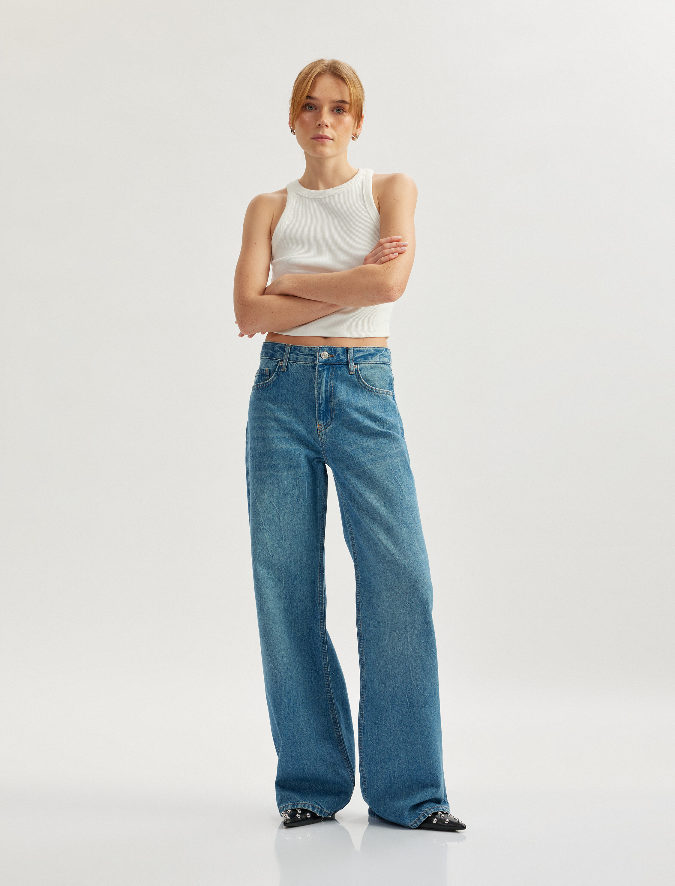 Koton Kadın Rahat Kalıp Geniş Paça Denim Pantolon - Wide Leg Jeans -1