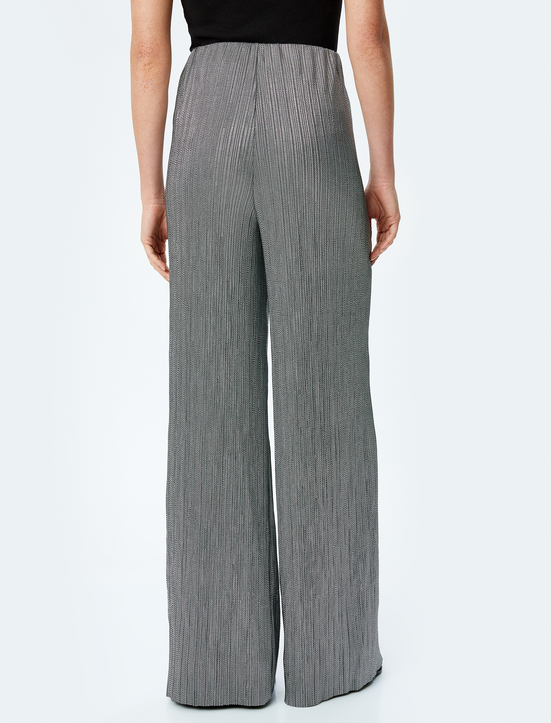   Standart Bel Metalik Dokulu Palazzo Pantolon