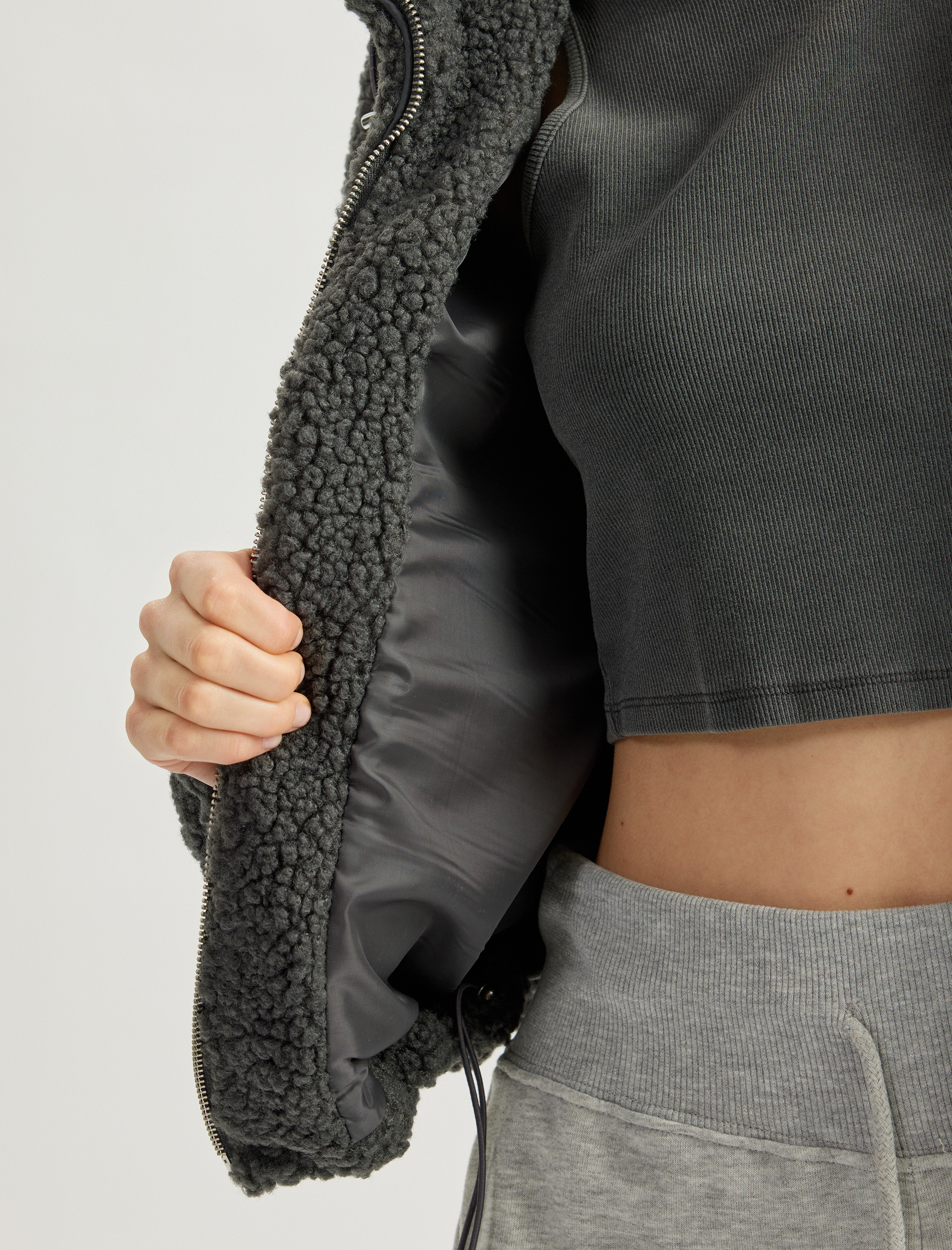   Çıkarılabilir Kapüşonlu Fermuarlı Çift Cepli Peluş Ceket