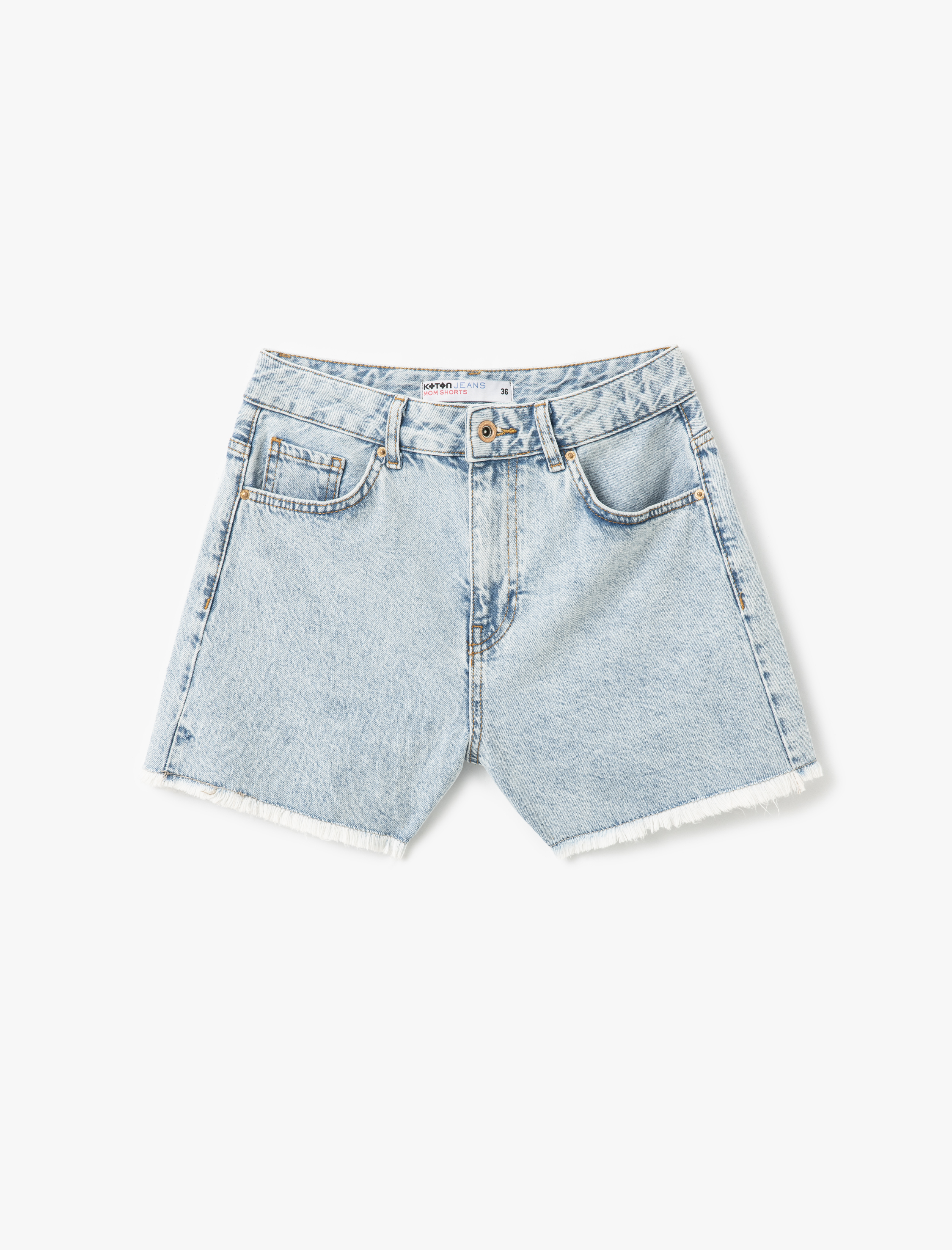   Düğmeli Pis Paça Cep Detaylı Rahat Kalıp Denim Şort