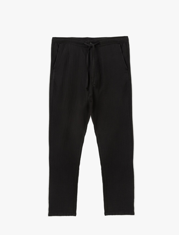 Pamuklu Müslin Chino Cep Detaylı Beli Bağcıklı Yazlık Pantolon_2