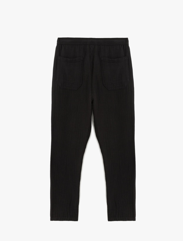 Pamuklu Müslin Chino Cep Detaylı Beli Bağcıklı Yazlık Pantolon_3