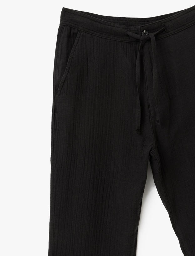 Pamuklu Müslin Chino Cep Detaylı Beli Bağcıklı Yazlık Pantolon_4