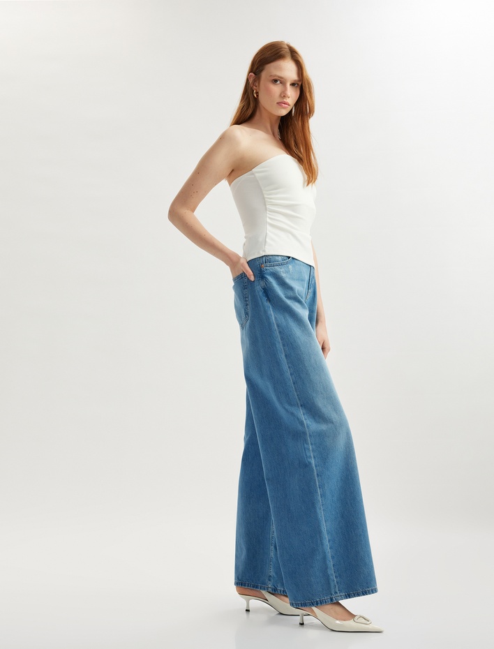  Rahat Kalıp Geniş Paça Denim Pantolon - Wide Leg Jeans