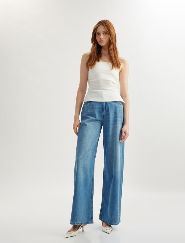 Rahat Kalıp Geniş Paça Denim Pantolon - Wide Leg Jeans_1