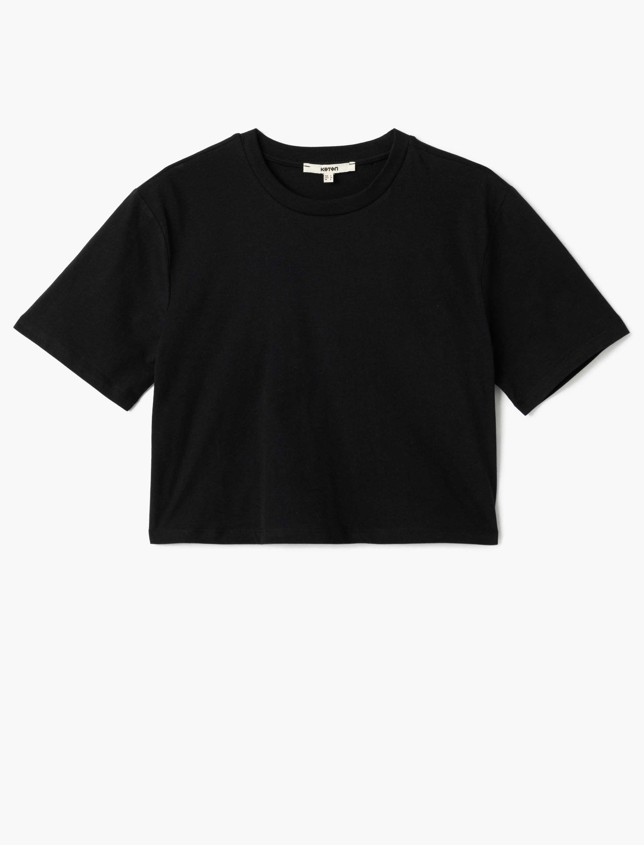   Pamuklu Bisiklet Yaka Kısa Kollu Crop Tişört