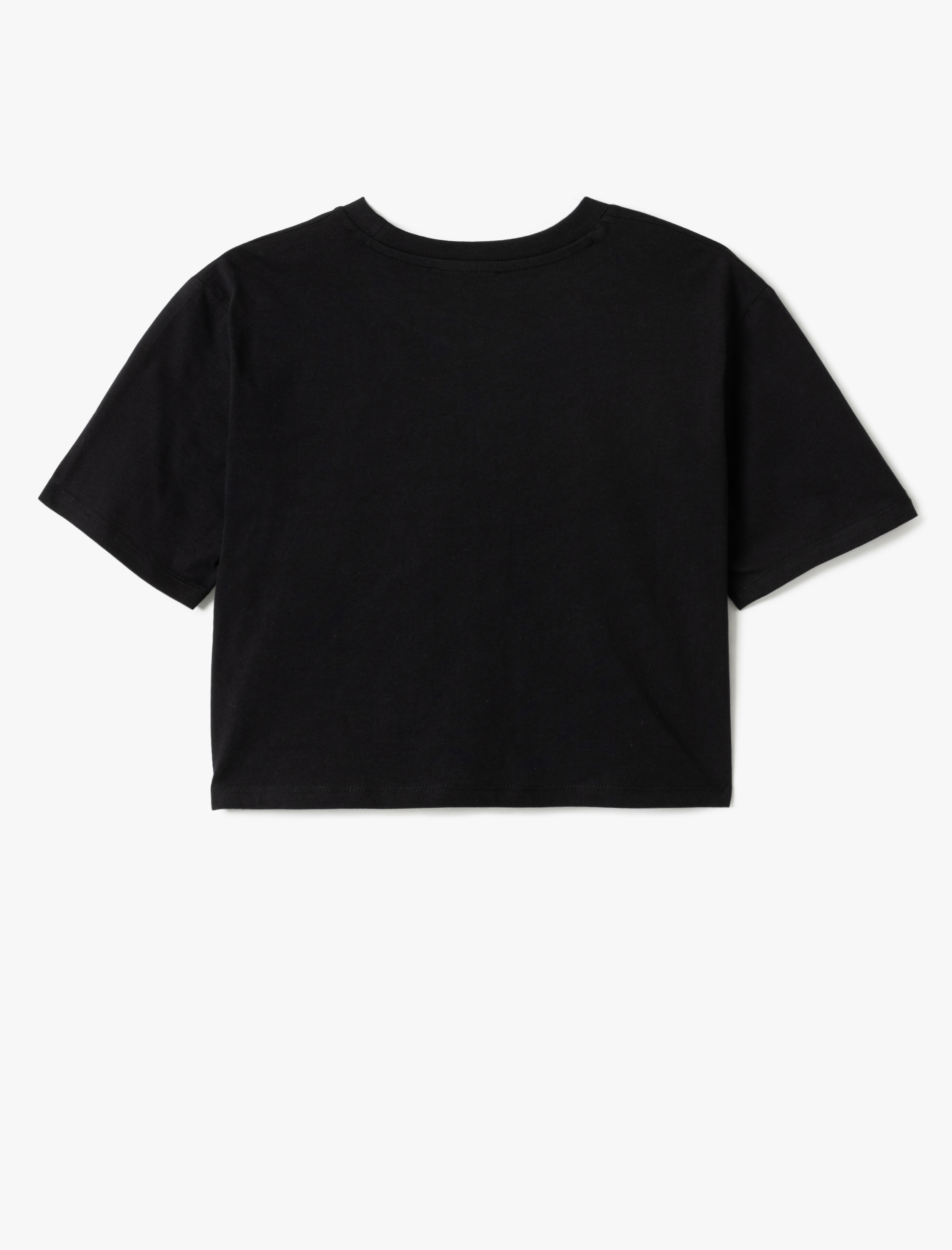   Pamuklu Bisiklet Yaka Kısa Kollu Crop Tişört