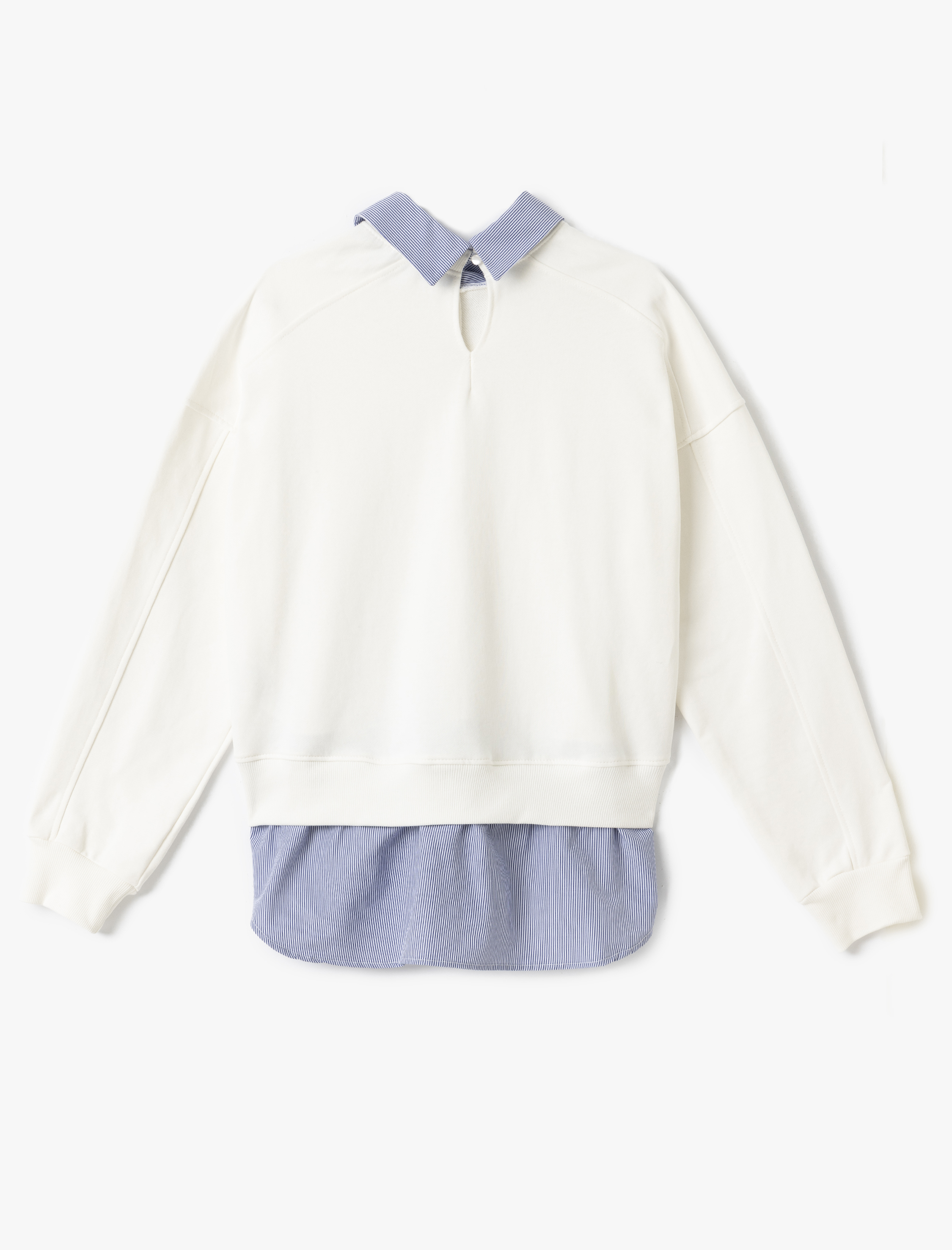   İki Farklı Kumaş Kullanımlı Uzun Kollu Pamuklu Gömlek Yaka Sweatshirt