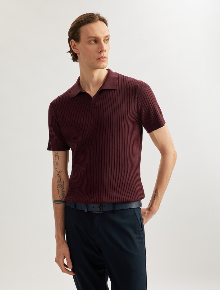  Polo V Yaka Dokulu Kısa Kollu Triko Tişört