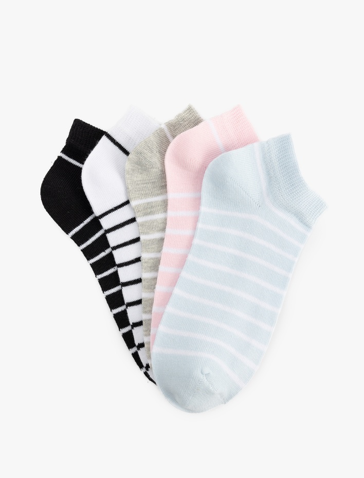 Kadın 5'li Çizgili Çok Renkli Patik Çorap Seti