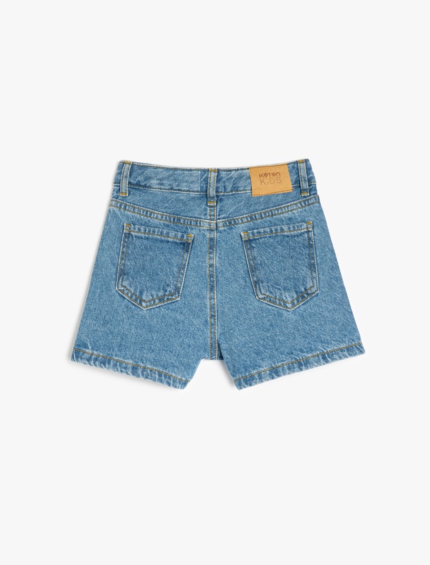 Çiçek Nakış Detaylı Cepli Pamuklu Denim Şort_1