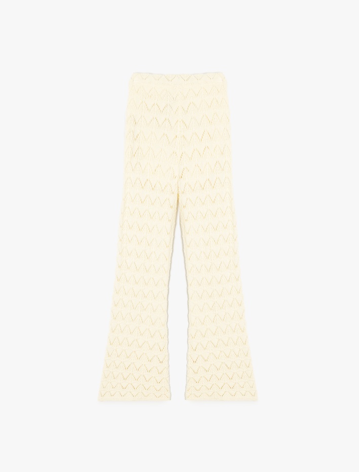 Kız Çocuk Beli Lastikli Pamuklu Ajurlu İspanyol Paça Pantolon