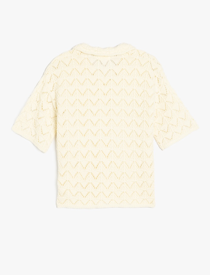 Kız Çocuk Pamuklu Ajurlu Kısa Kollu Gömlek Yaka Triko Hırka